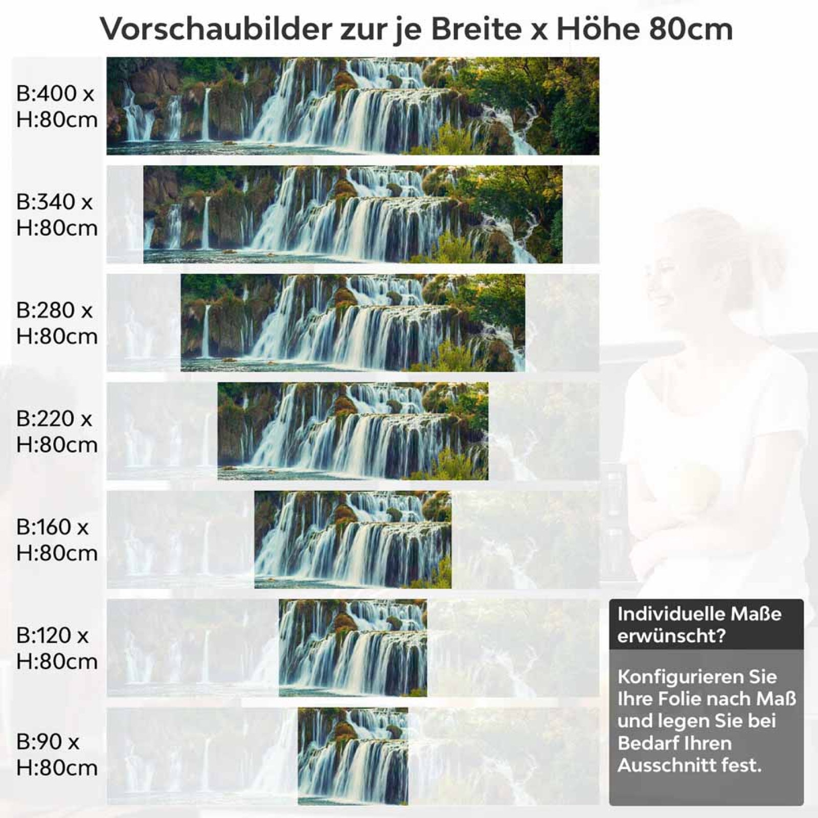 Küchenrückwand Folie Wald & Wasserfall Höhe 80cm