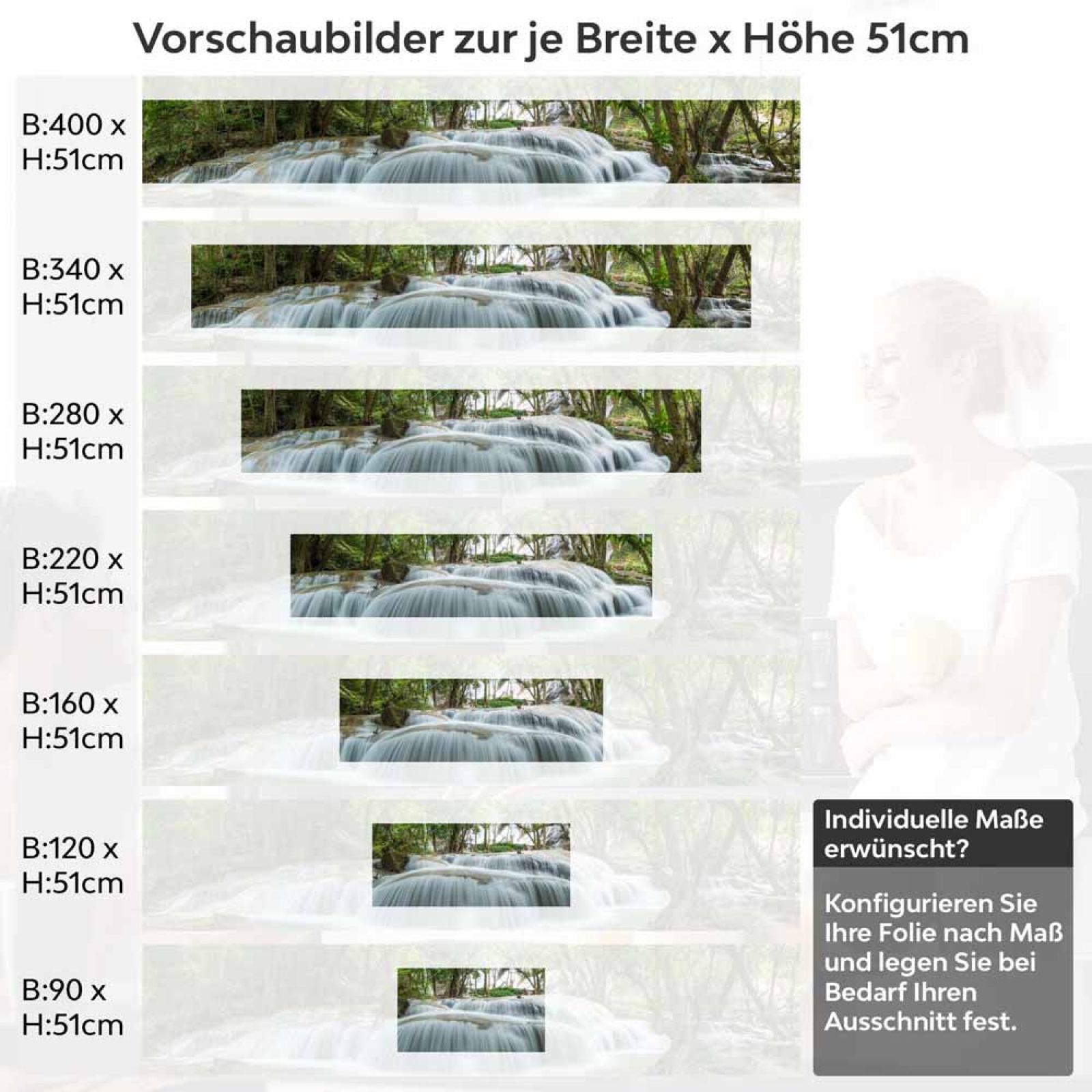 Küchenrückwand Folie prachtvoller Wasserfall Höhe 51cm