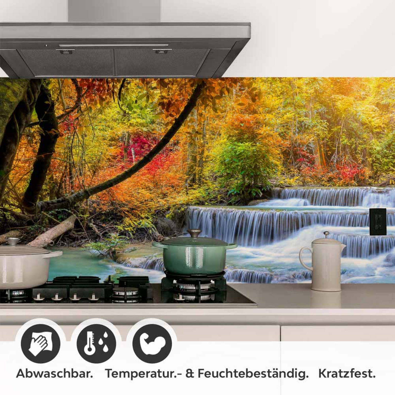 Küchenrückwand Folie Wasserfall im Herbstwald Detailbild 1