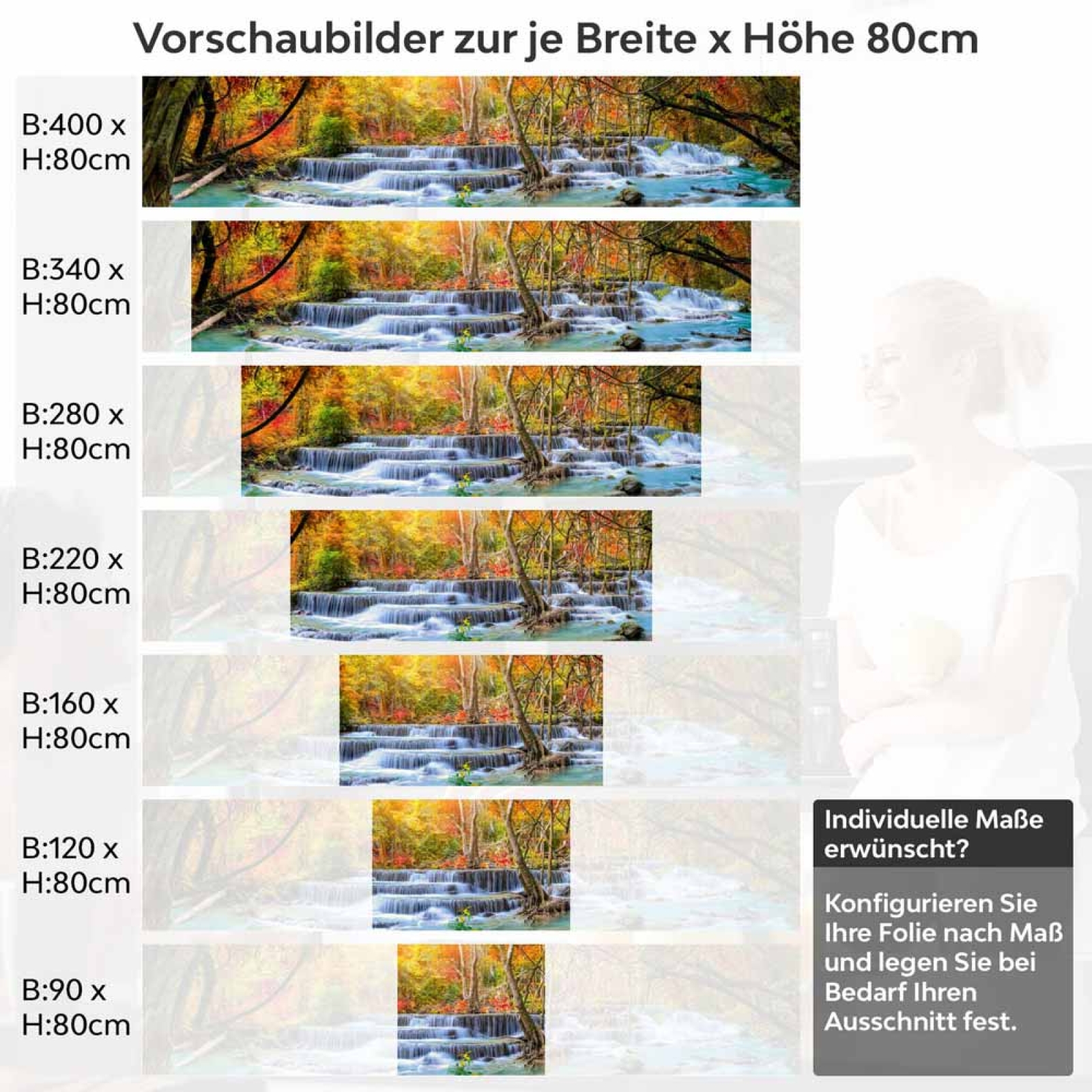 Küchenrückwand Folie Wasserfall im Herbstwald Höhe 80cm