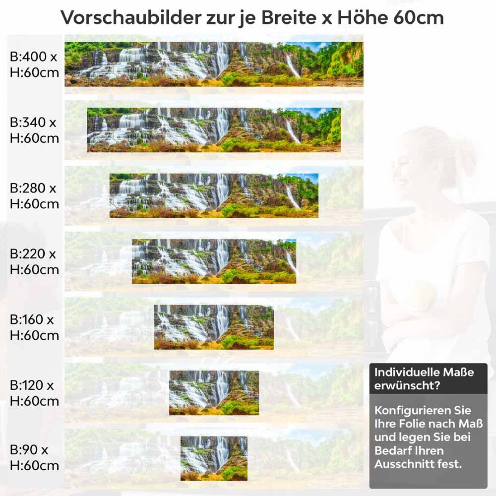 Küchenrückwand Folie Goldener Wasserfall Höhe 60cm
