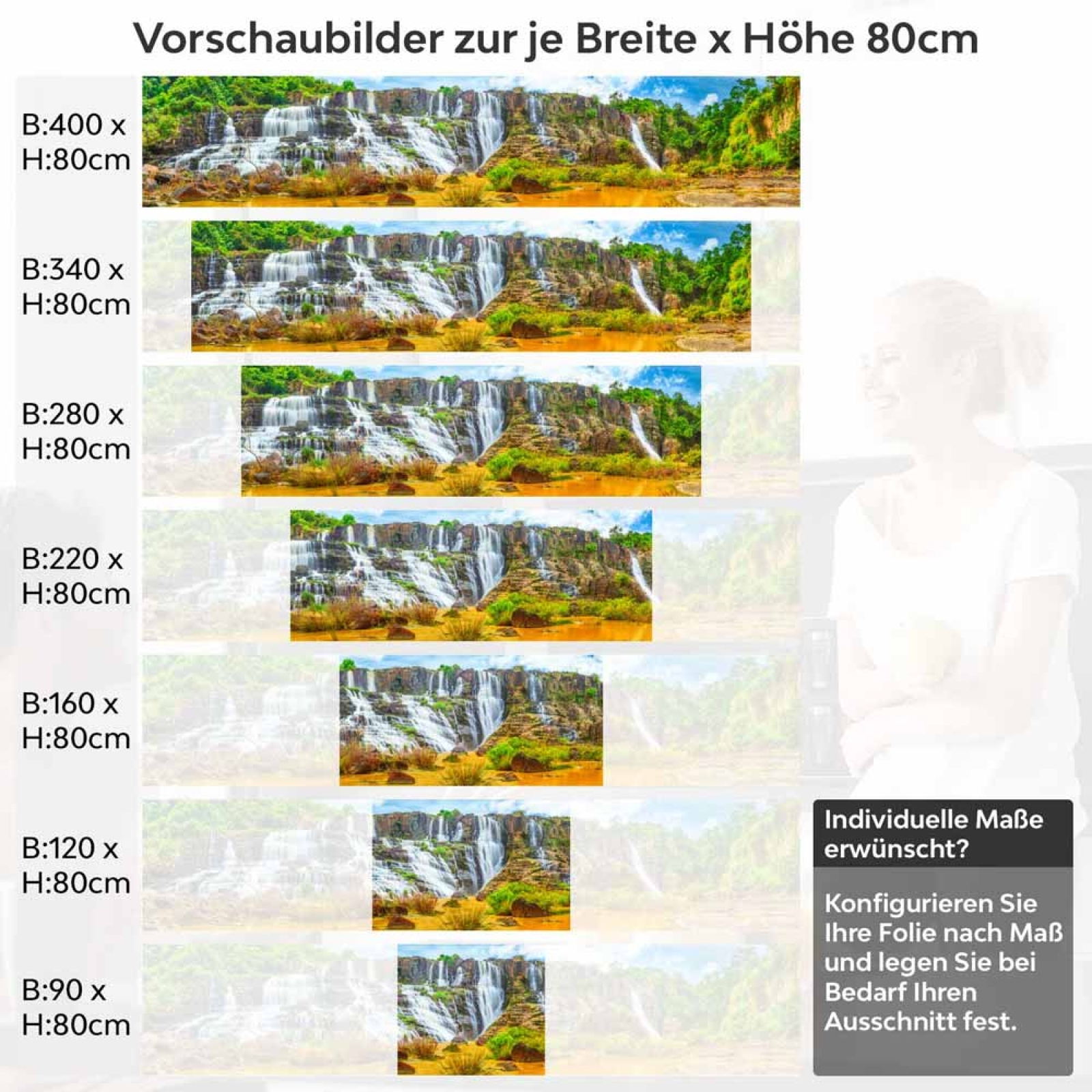 Küchenrückwand Folie Goldener Wasserfall Höhe 80cm