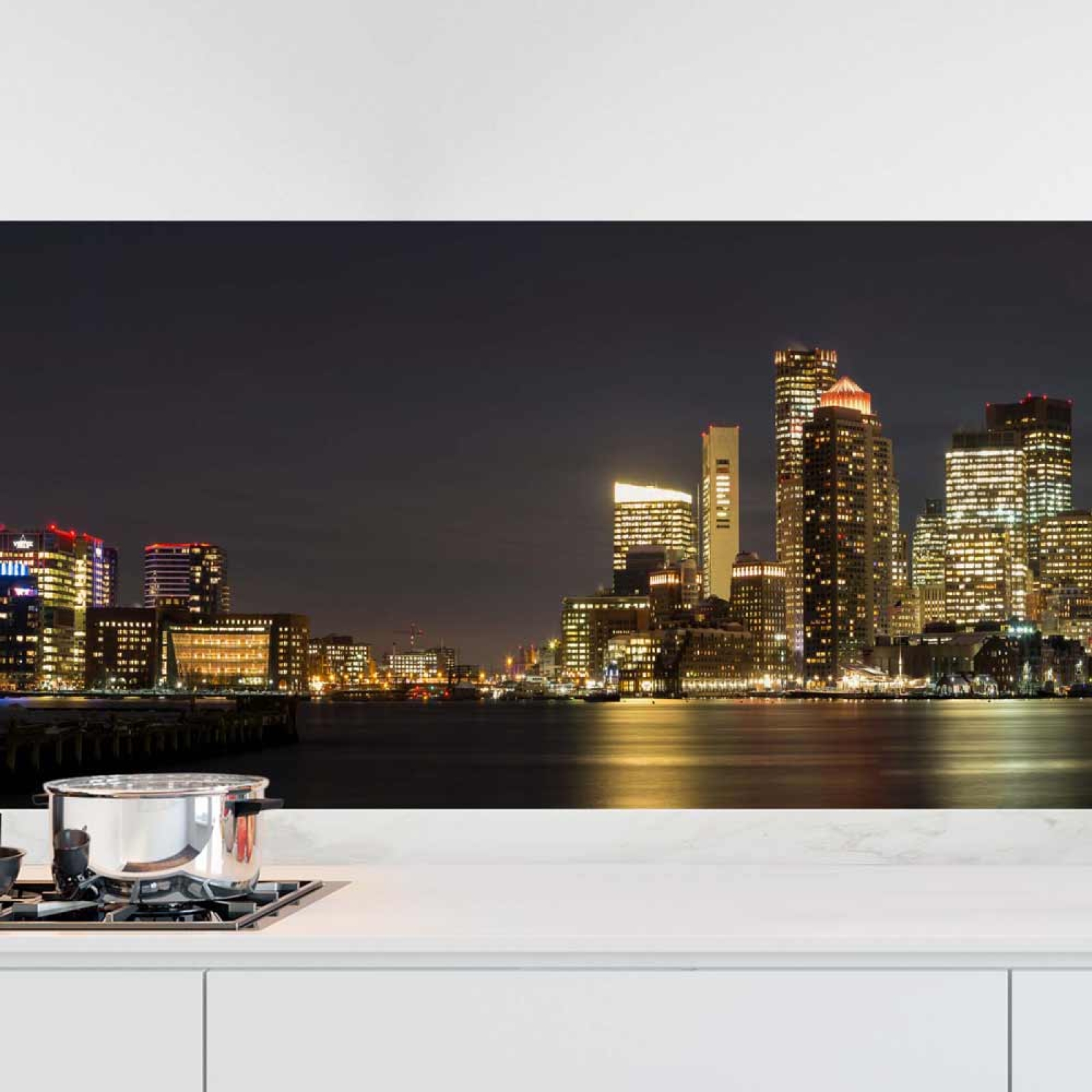 Küchenrückwand Folie Bostons Skyline bei Nacht Hauptbild 1