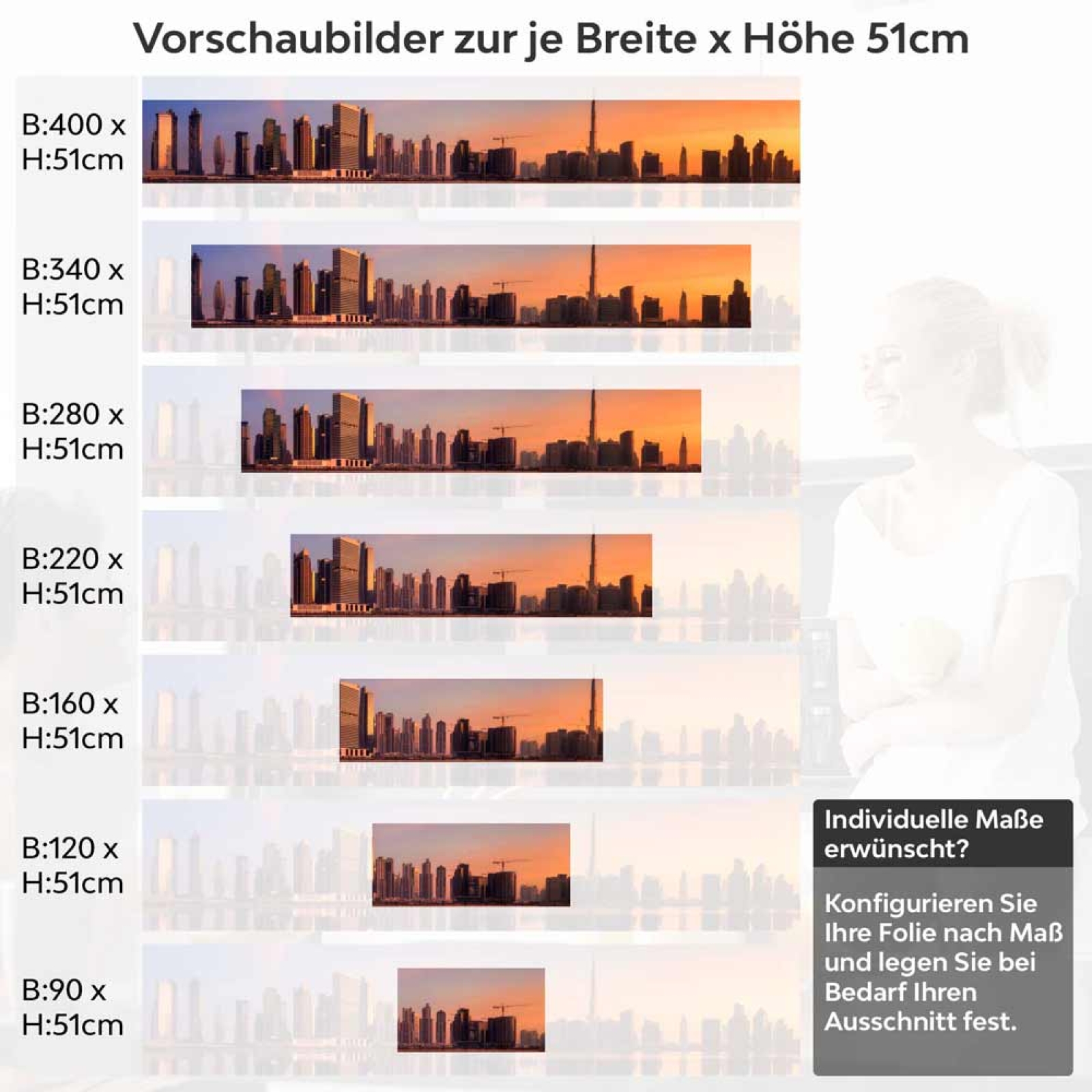 Küchenrückwand Folie Skylines im Morgenrot Höhe 51cm