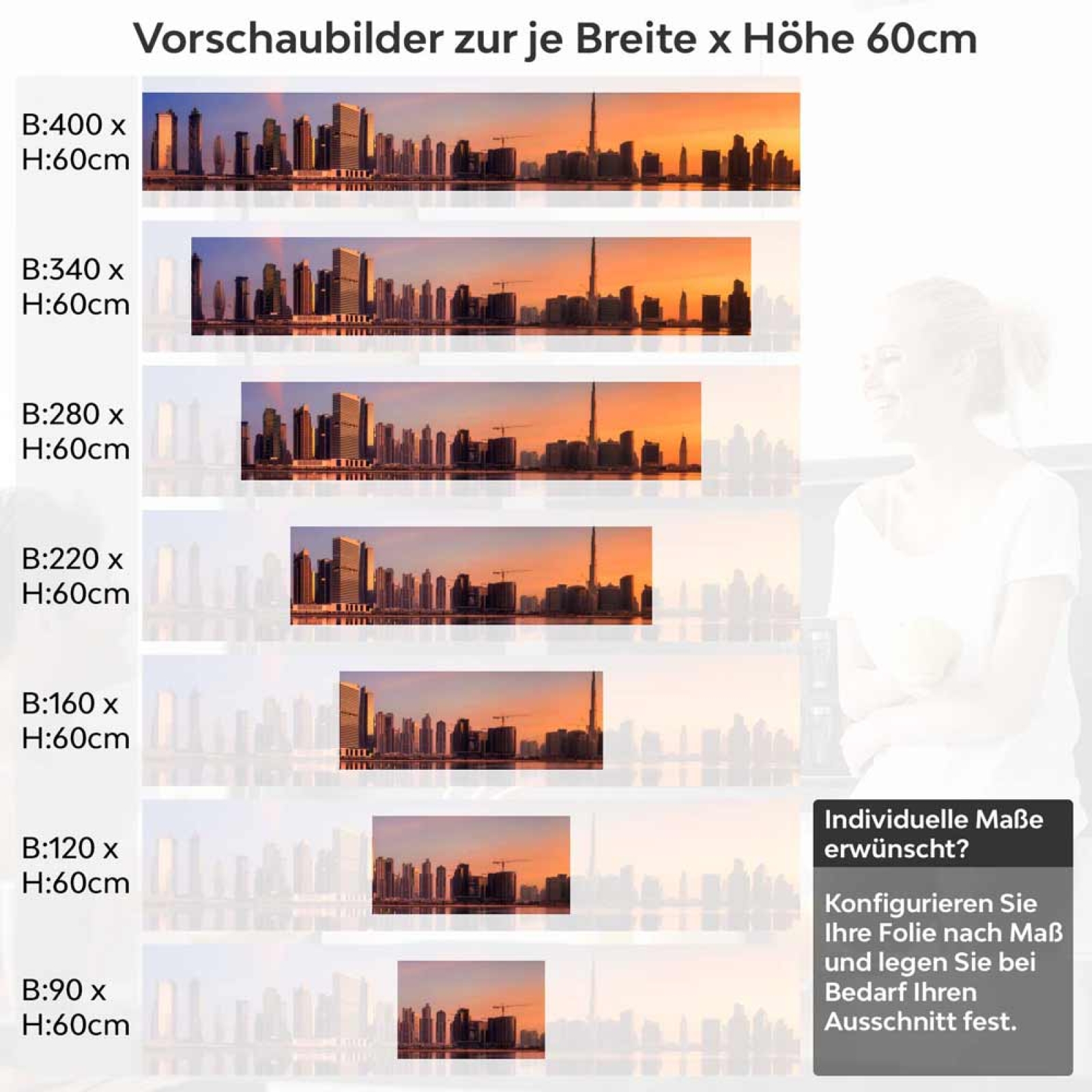 Küchenrückwand Folie Skylines im Morgenrot Höhe 60cm