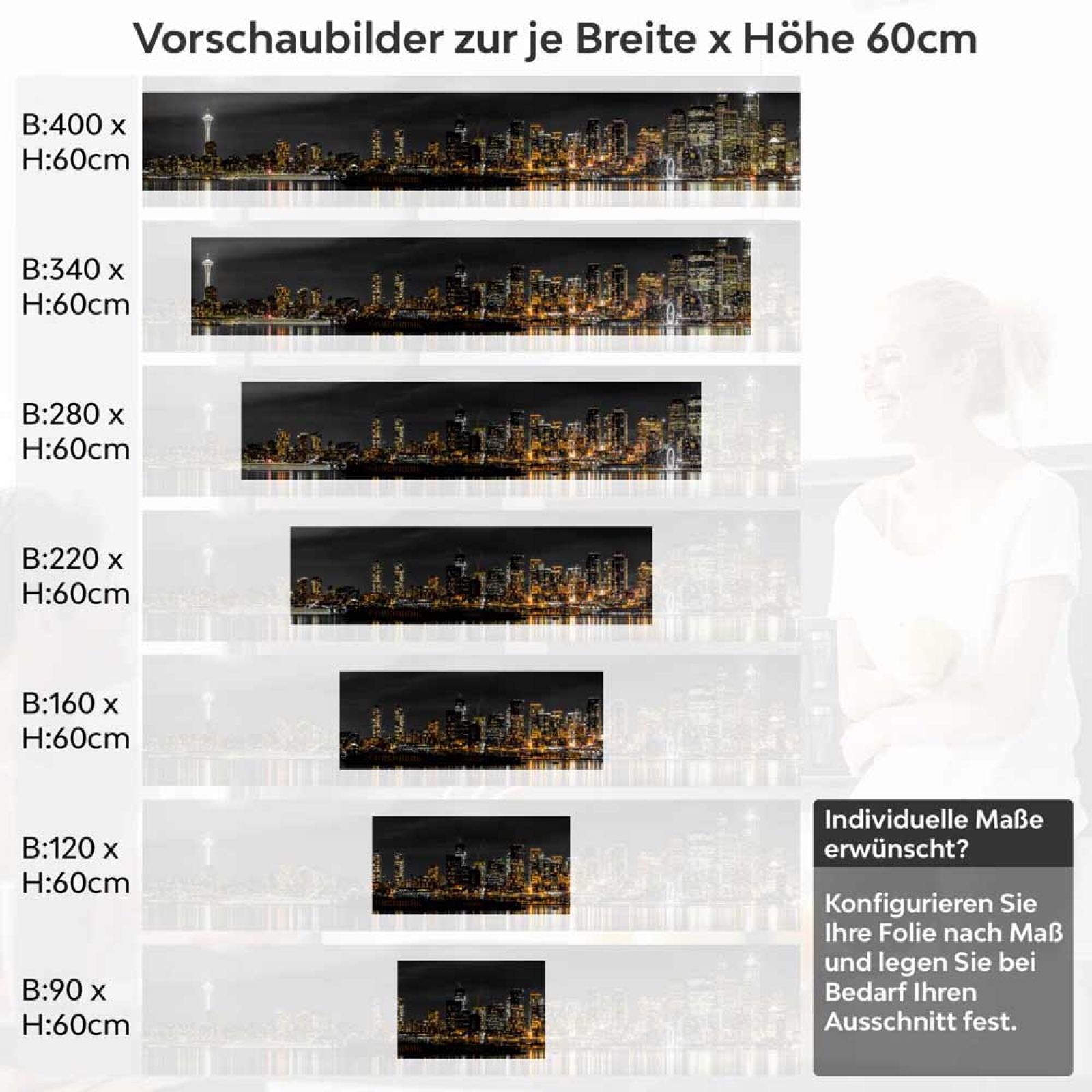 Küchenrückwand Folie Skyline-Lichter im Spiegel des Sees Höhe 60cm