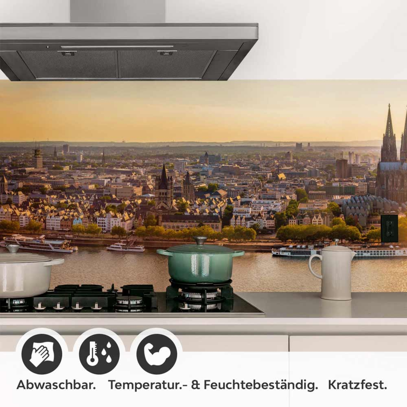 Küchenrückwand Folie Kölns Ufer im sanften Dämmerlicht Detailbild 1