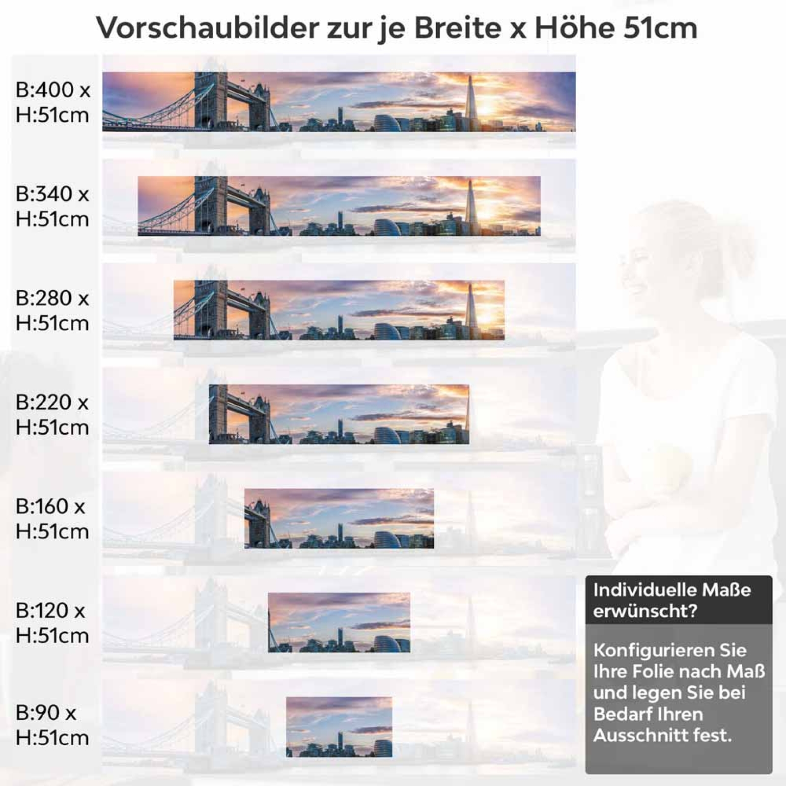 Küchenrückwand Folie die Brücke Englands Höhe 51cm