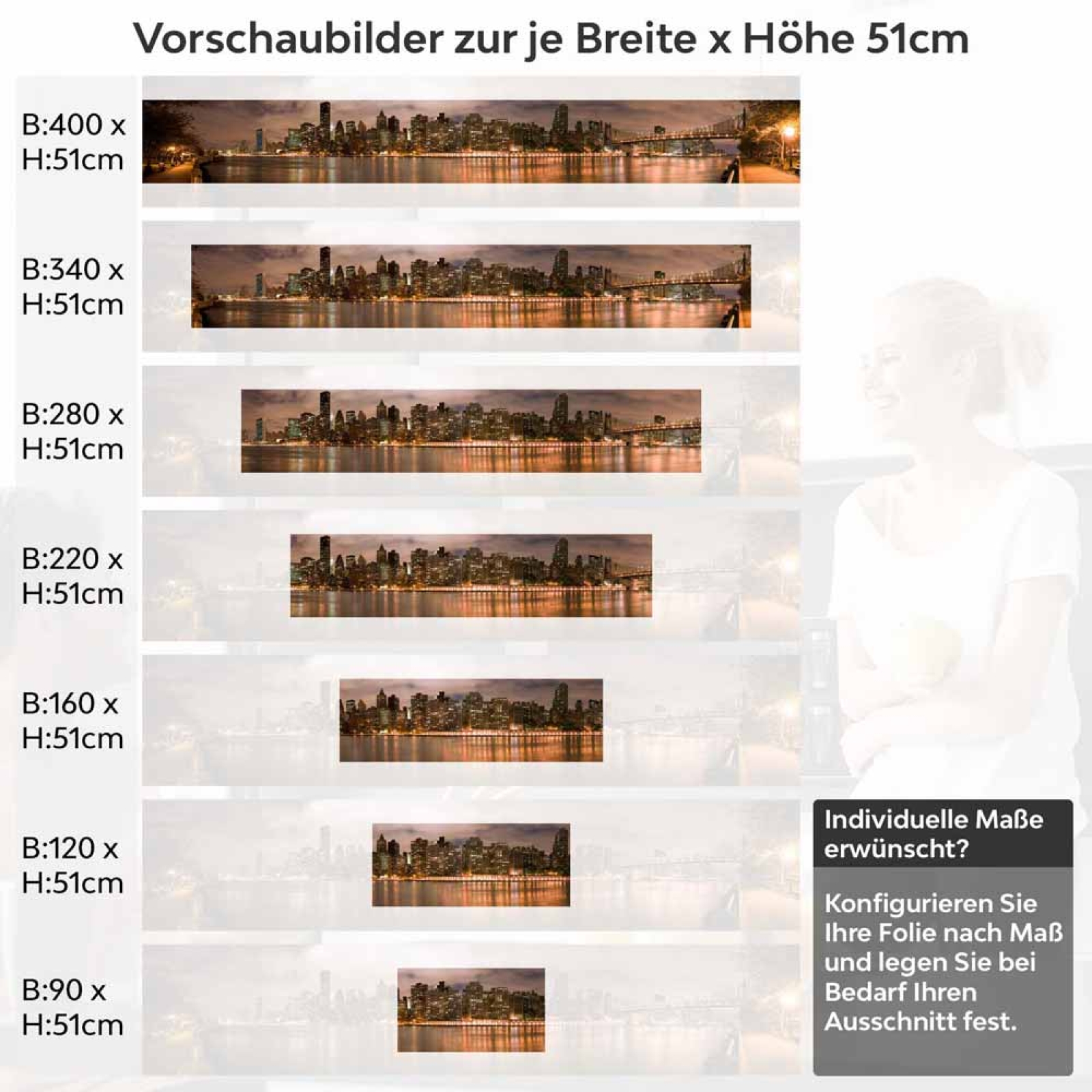 Küchenrückwand Folie Nachtspaziergang mit Blick auf Brooklyn Höhe 51cm