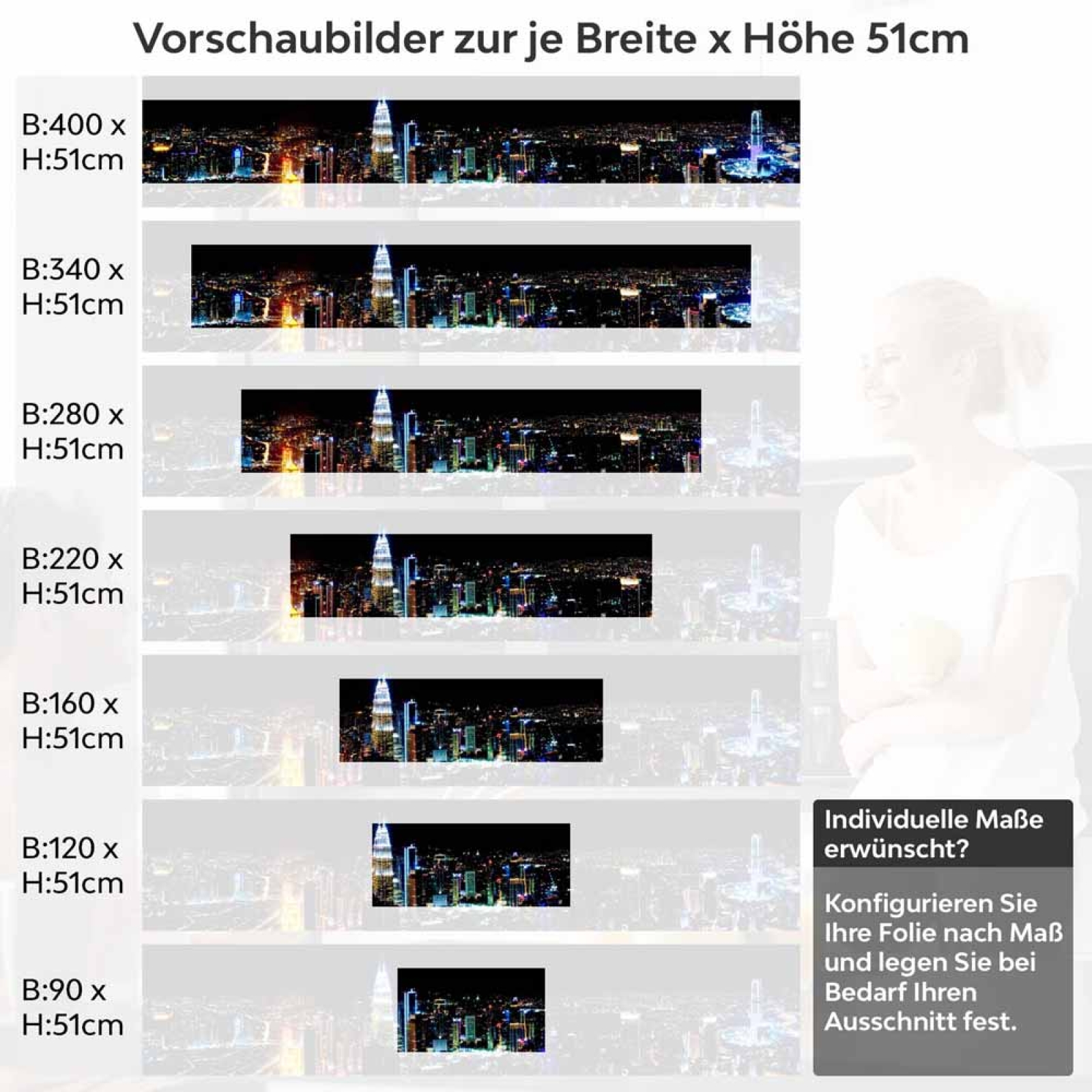 Küchenrückwand Folie Großstadt Lichter Höhe 51cm
