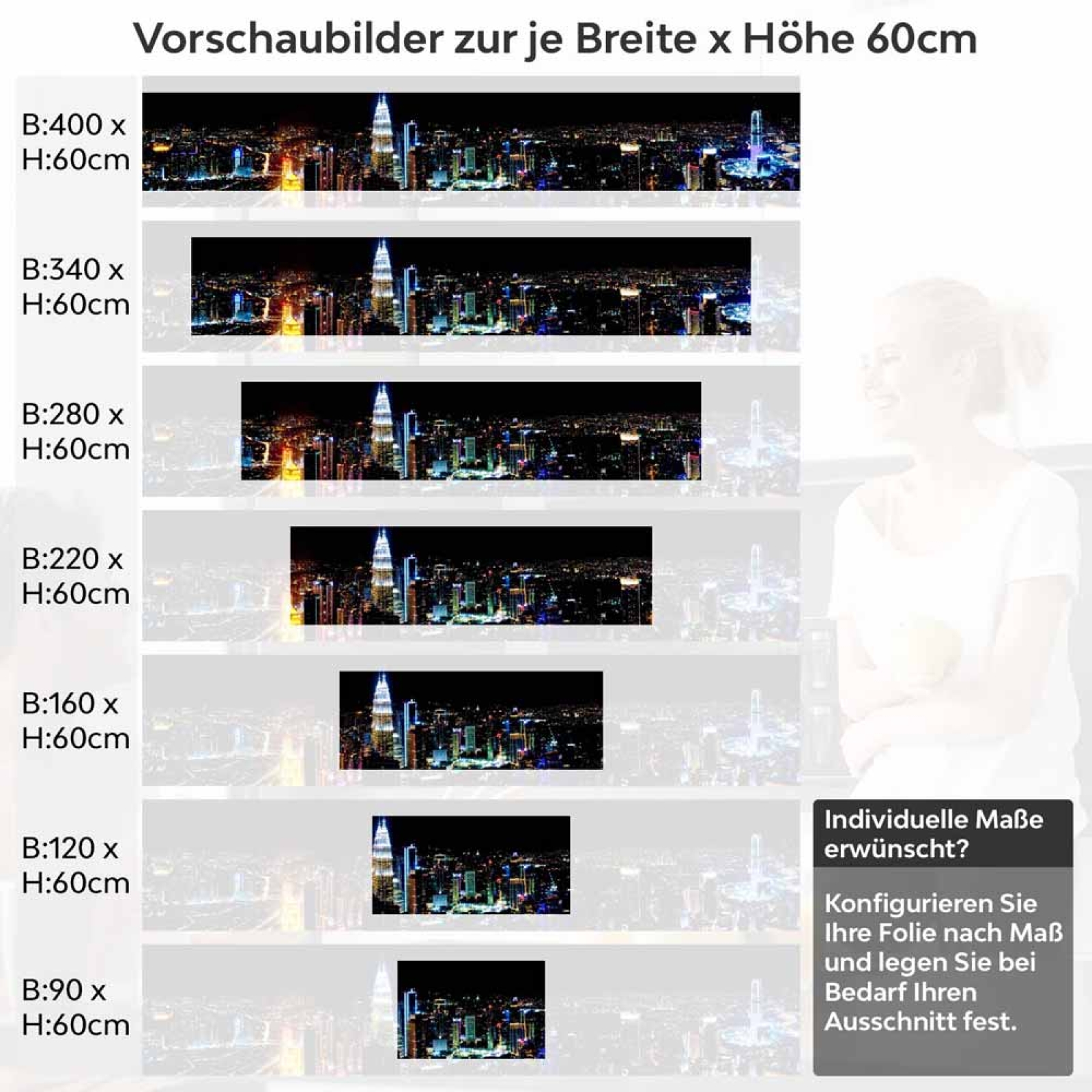 Küchenrückwand Folie Großstadt Lichter Höhe 60cm