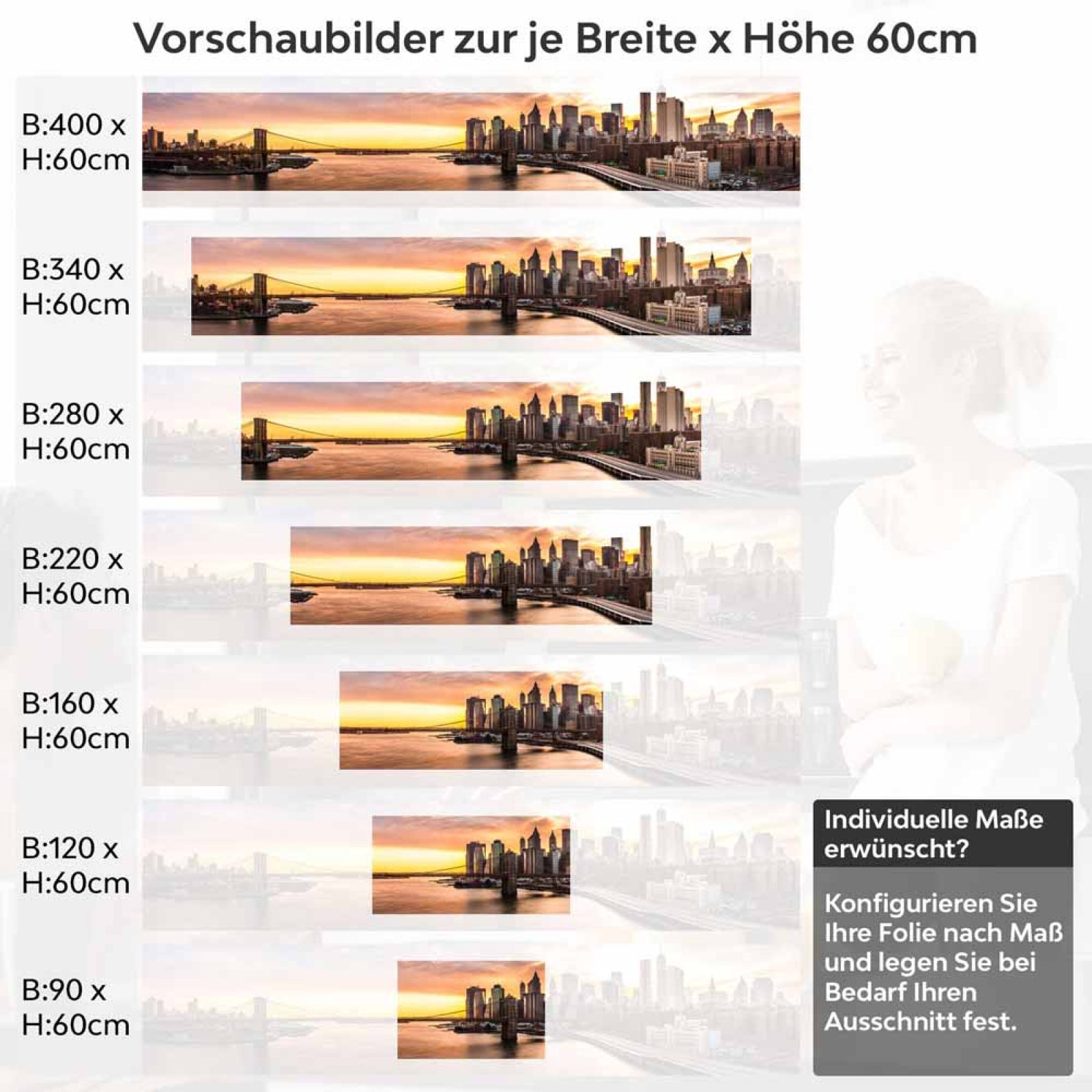 Küchenrückwand Folie Wolkenkratzer & Brücke zur goldenen Stunde Höhe 60cm