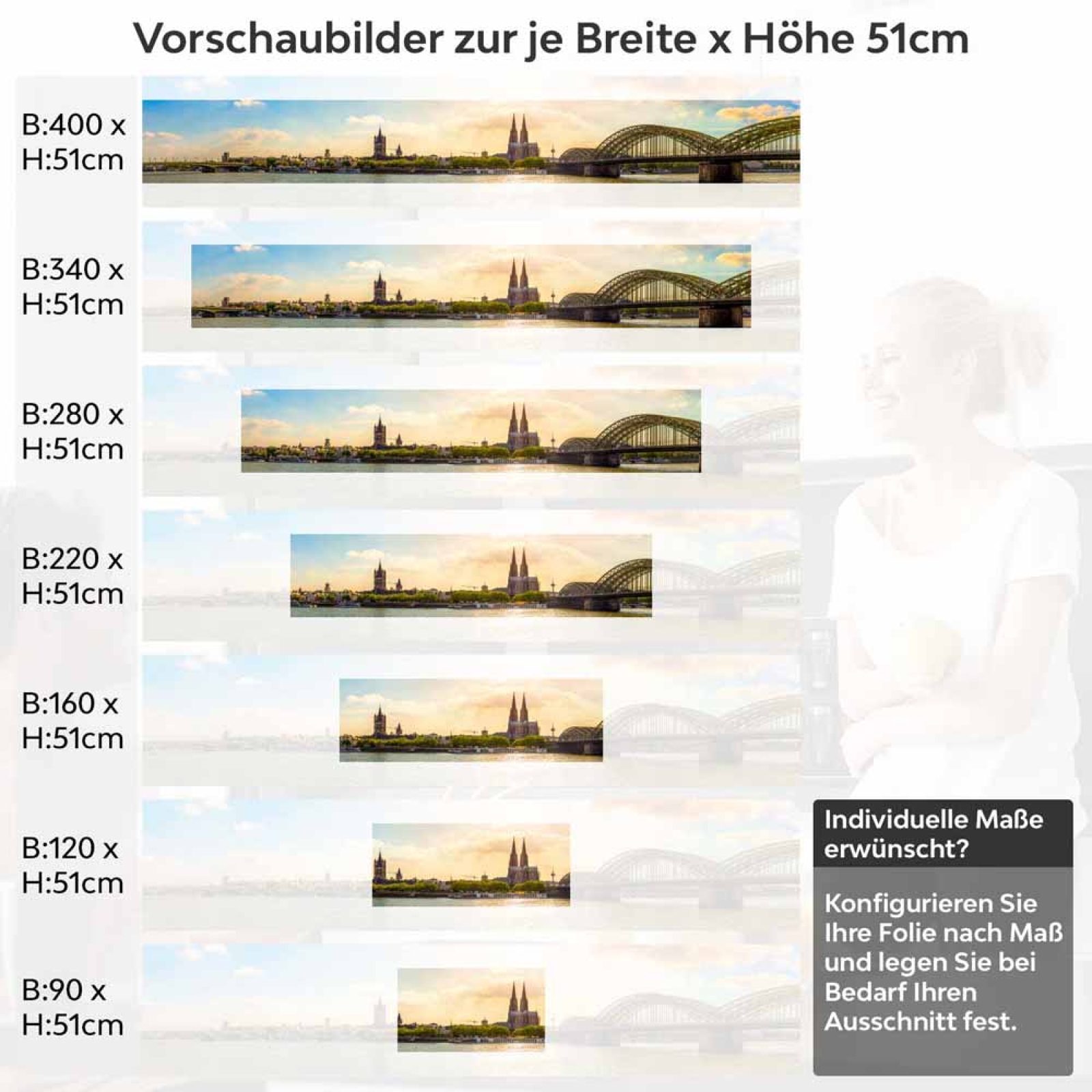 Küchenrückwand Folie Rheinblick Köln - Architektonische Schönheit Höhe 51cm