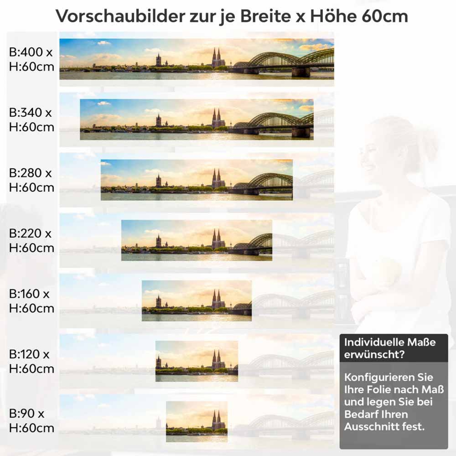 Küchenrückwand Folie Rheinblick Köln - Architektonische Schönheit Höhe 60cm