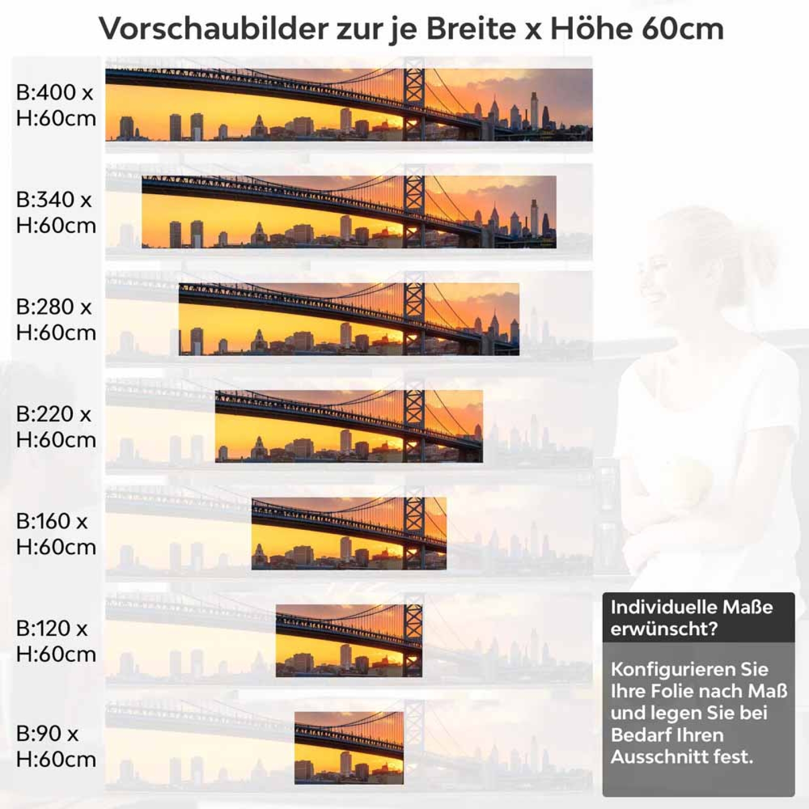 Küchenrückwand Folie Brücke & Stadt im feurigem Licht Höhe 60cm