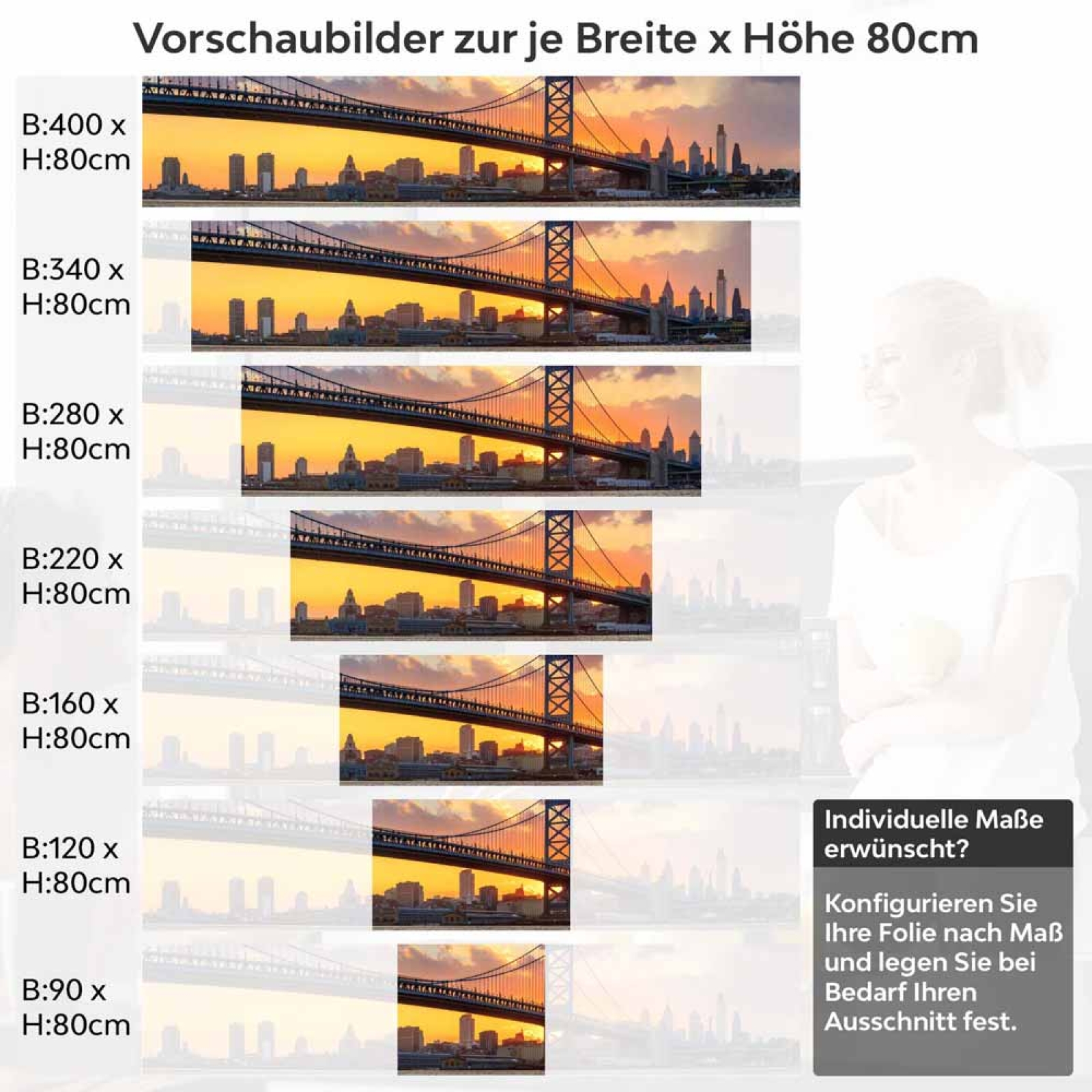 Küchenrückwand Folie Brücke & Stadt im feurigem Licht Höhe 80cm