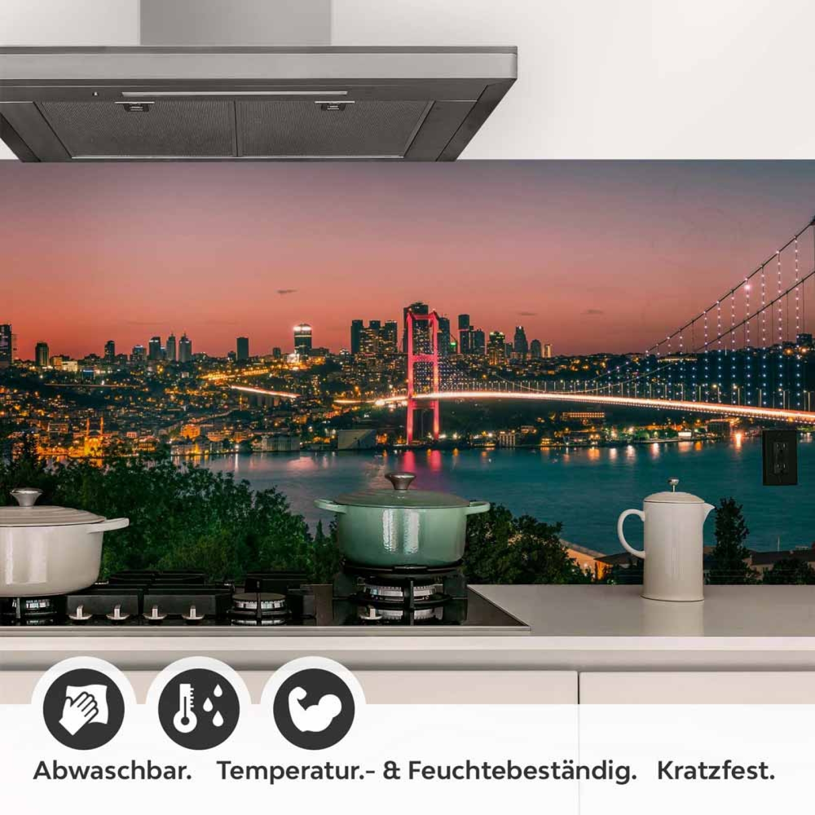 Küchenrückwand Folie Bosporus - Nächtliche Brückenpracht für Ihre Küche Detailbild 1