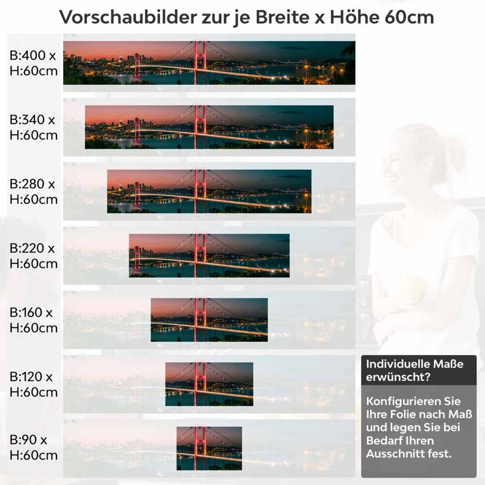 Küchenrückwand Folie Bosporus - Nächtliche Brückenpracht für Ihre Küche Höhe 60cm