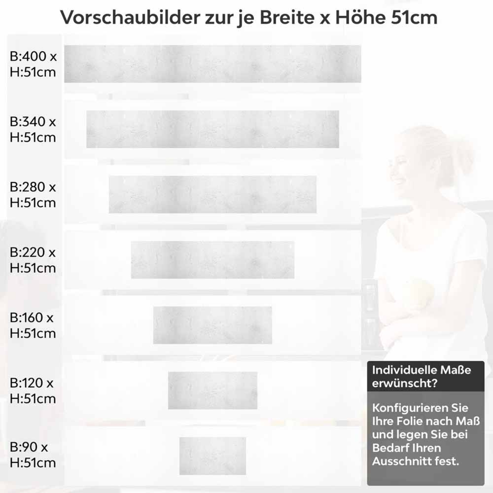 Küchenrückwand Folie Hellgrau Beton Struktur Höhe 51cm