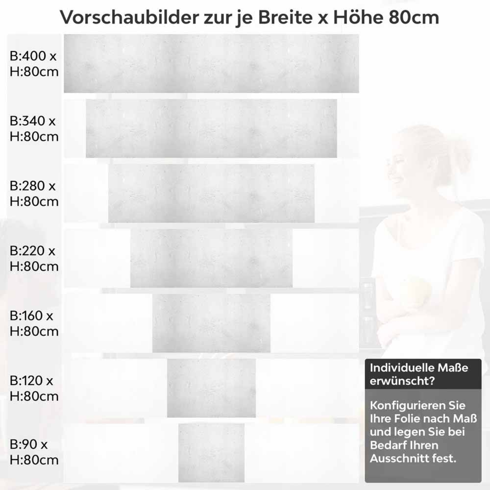 Küchenrückwand Folie Hellgrau Beton Struktur Höhe 80cm