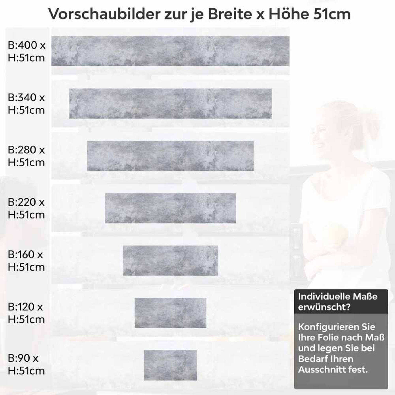 Küchenrückwand Folie Betondesign - Urbaner Look in Grau-Blau Nuancen Höhe 51cm