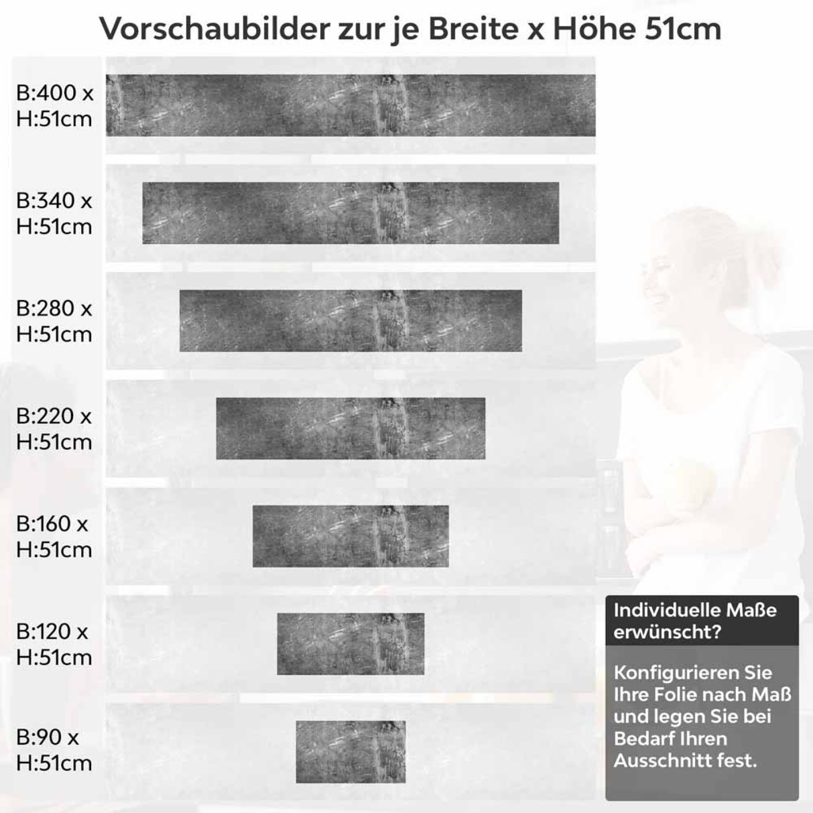 Küchenrückwand Folie Dunkler Beton - Industrielle Loft Ambiente Höhe 51cm