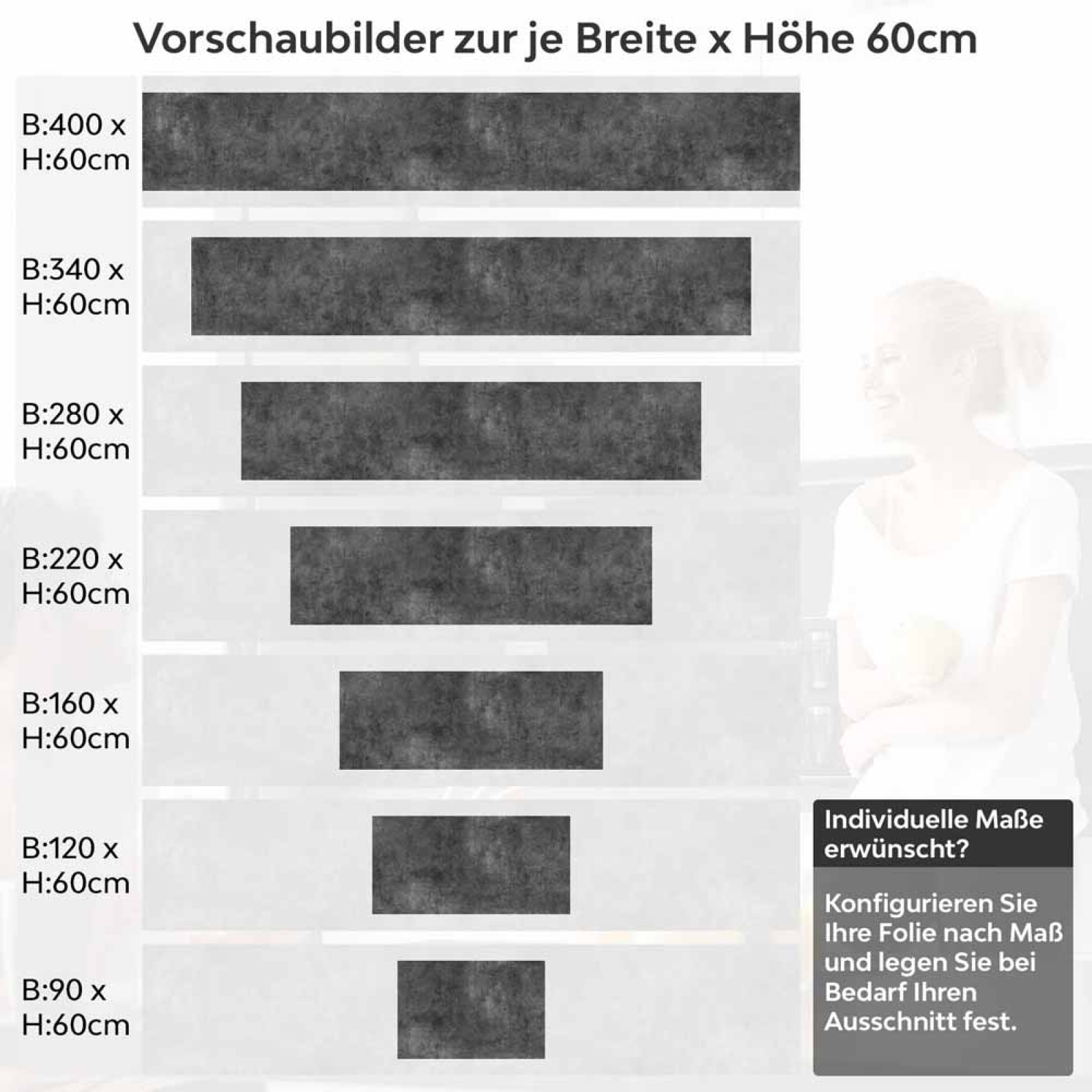 Küchenrückwand Folie Tiefgrauer Betonwand Höhe 60cm