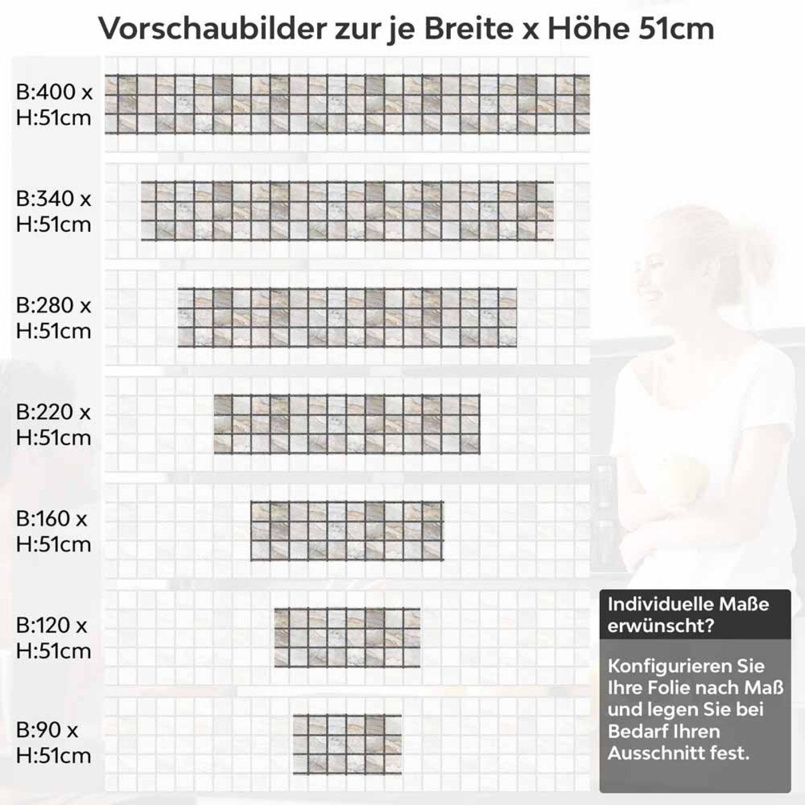 Küchenrückwand Folie Steinfliesen Optik Höhe 51cm