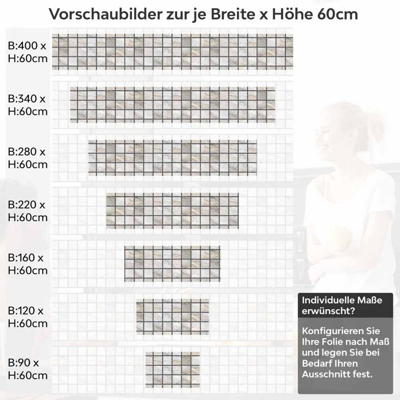 Küchenrückwand Folie Steinfliesen Optik Höhe 60cm