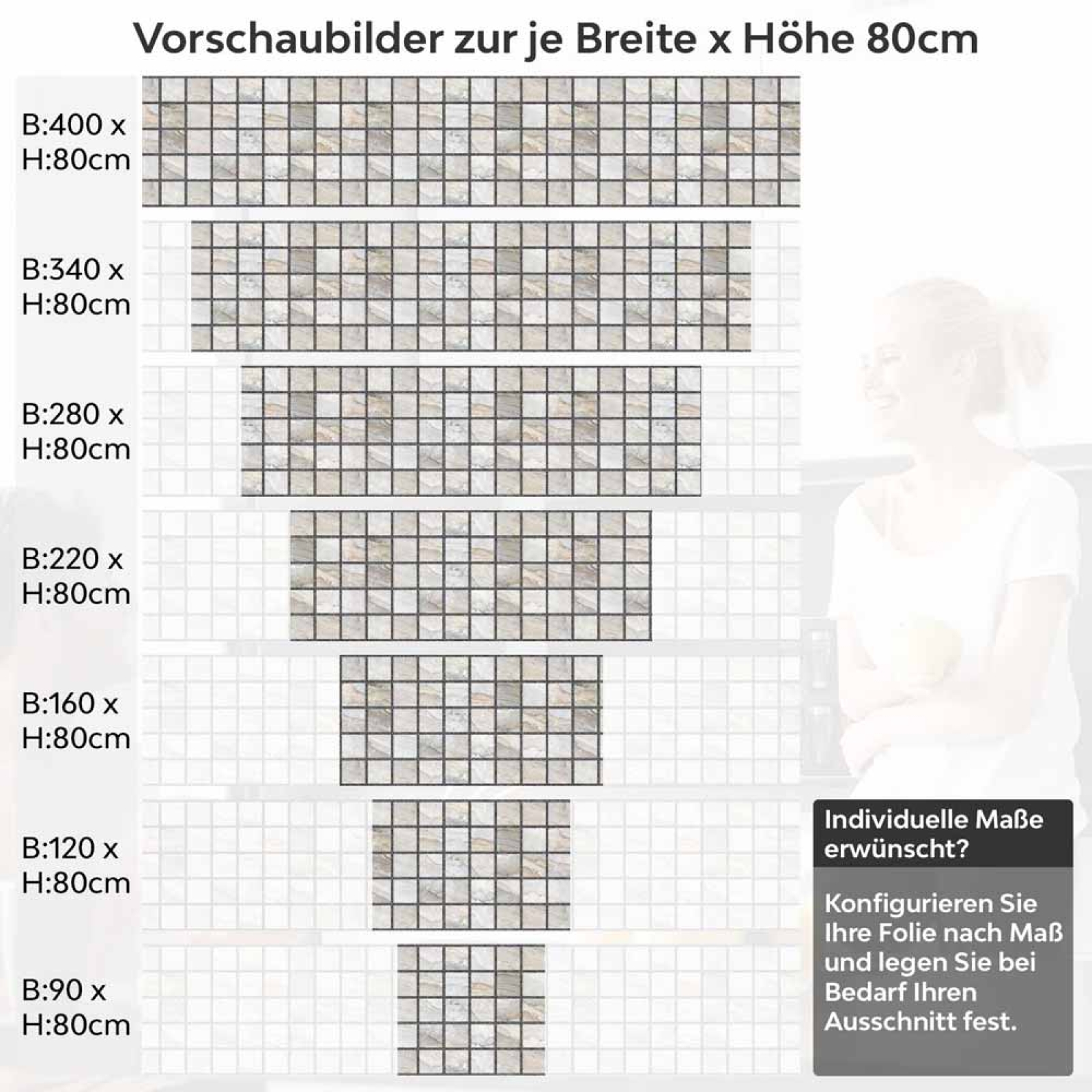 Küchenrückwand Folie Steinfliesen Optik Höhe 80cm