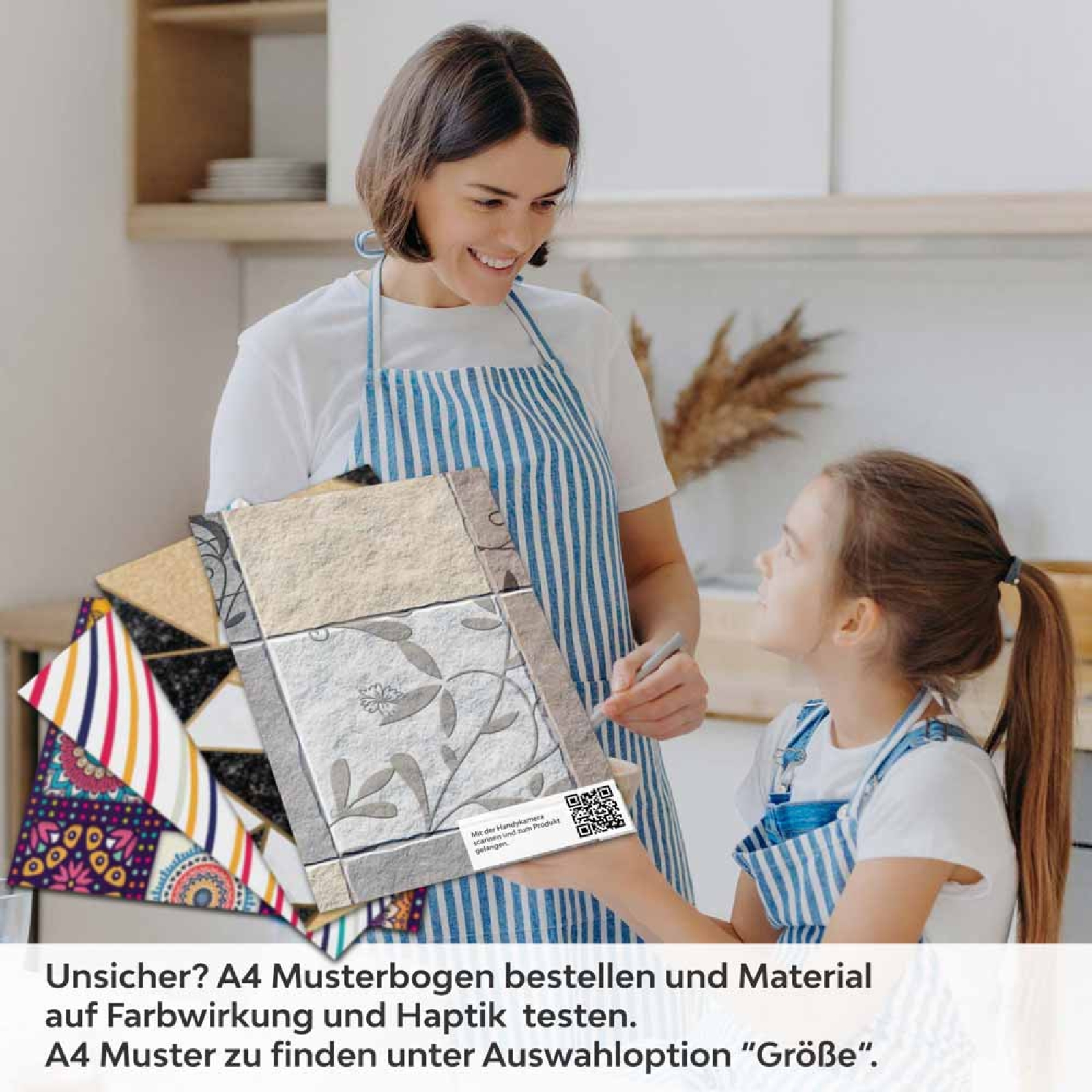 Küchenrückwand Folie Fliesenoptik Floral - Dezent mit Blumendetails A4 Muster