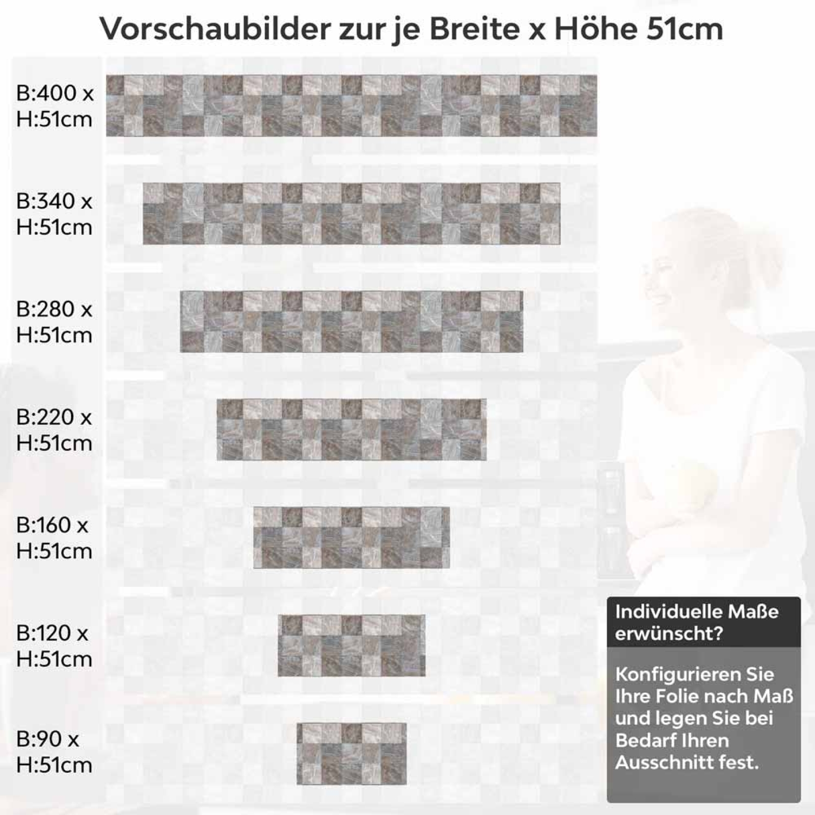 Küchenrückwand Folie rustikale Fliesen - Erdige Farben mit Steinstruktur Höhe 51cm