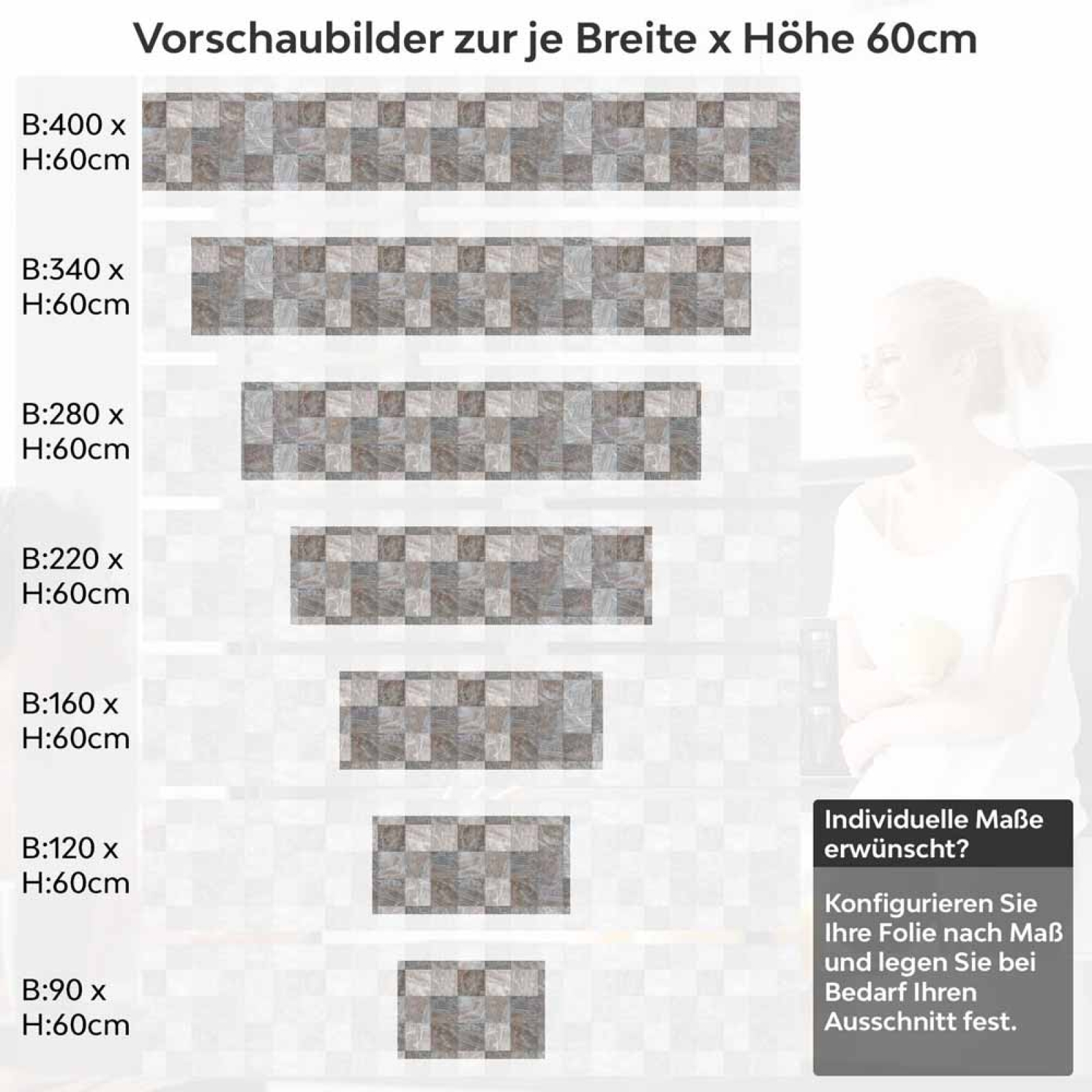 Küchenrückwand Folie rustikale Fliesen - Erdige Farben mit Steinstruktur Höhe 60cm