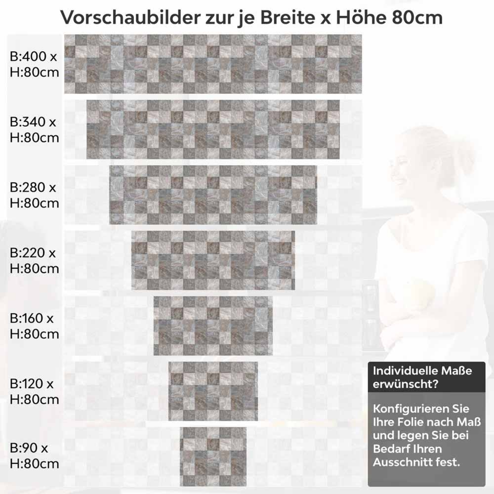 Küchenrückwand Folie rustikale Fliesen - Erdige Farben mit Steinstruktur Höhe 80cm