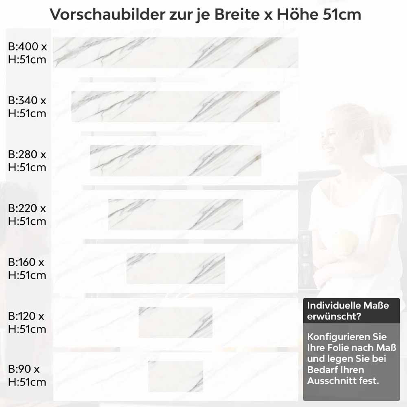 Küchenrückwand Folie Marmoroptik Weiß & Grau Höhe 51cm