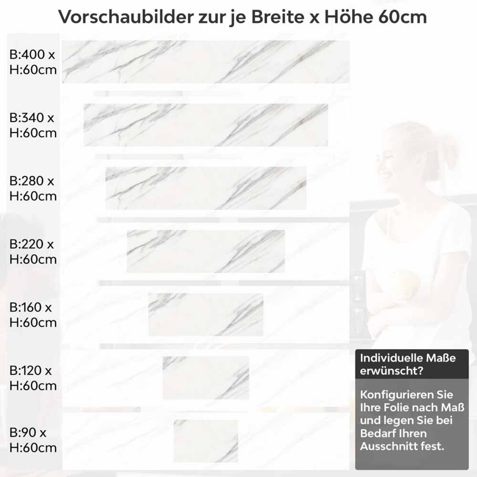 Küchenrückwand Folie Marmoroptik Weiß & Grau Höhe 60cm