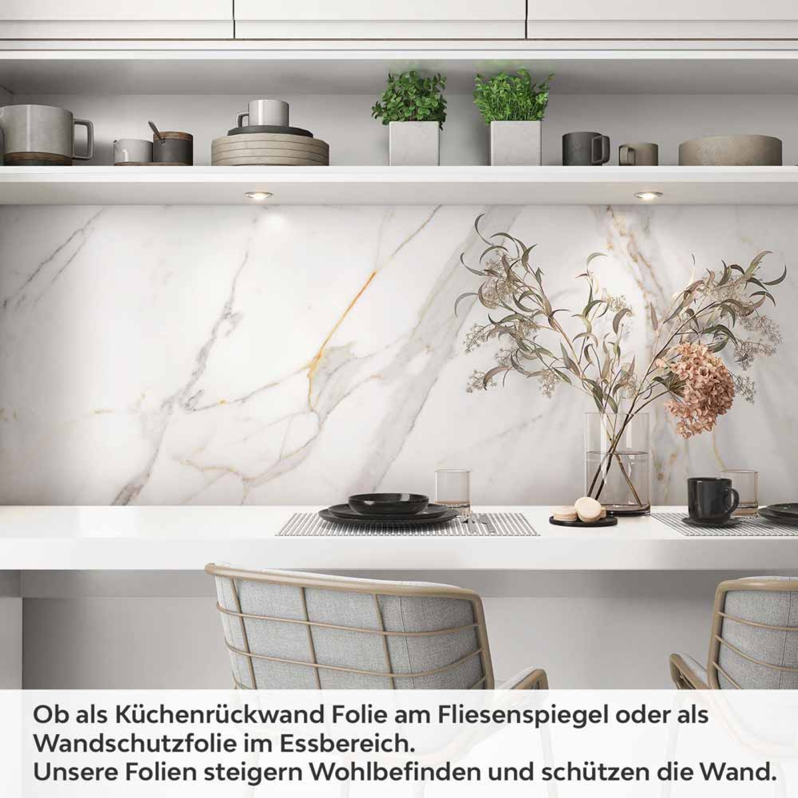 Küchenrückwand Folie Marmoroptik mit Goldakzenten Artikelbild 1