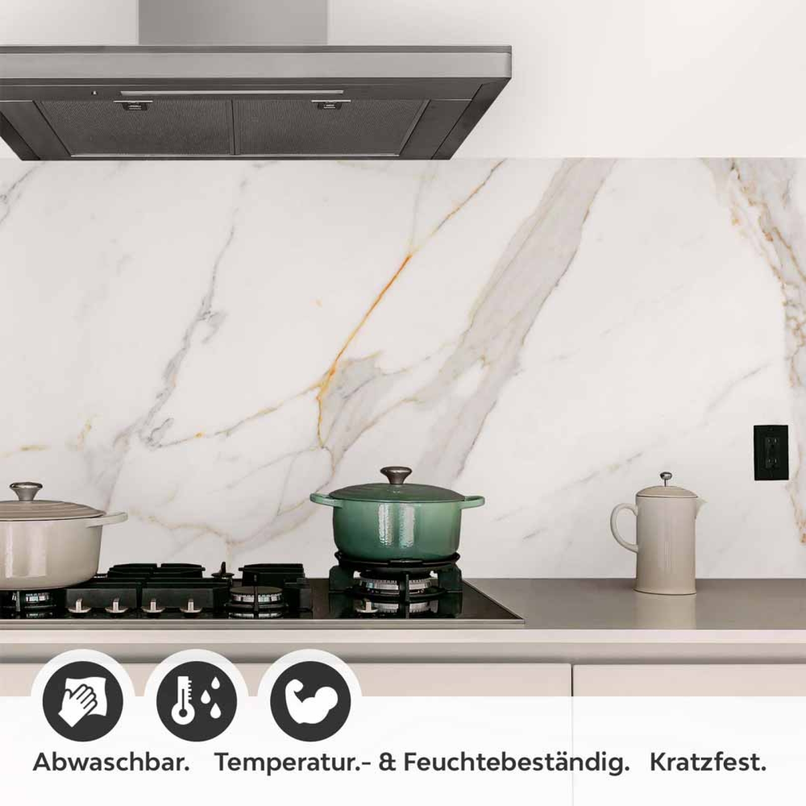 Küchenrückwand Folie Marmoroptik mit Goldakzenten Detailbild 1