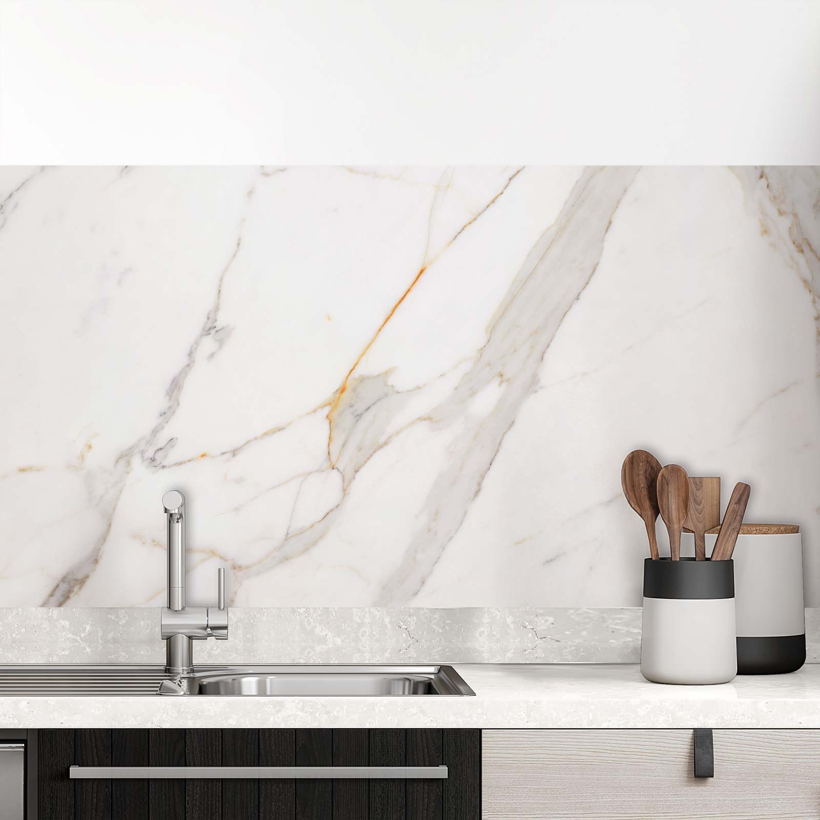 Küchenrückwand Folie Marmoroptik mit Goldakzenten Hauptbild 1
