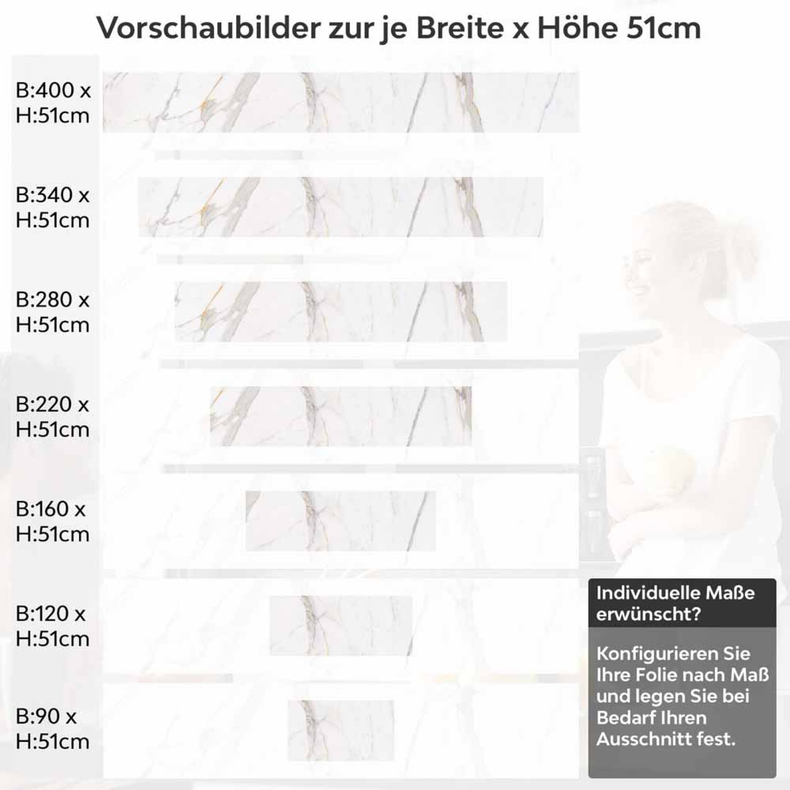 Küchenrückwand Folie Marmoroptik mit Goldakzenten Höhe 51cm