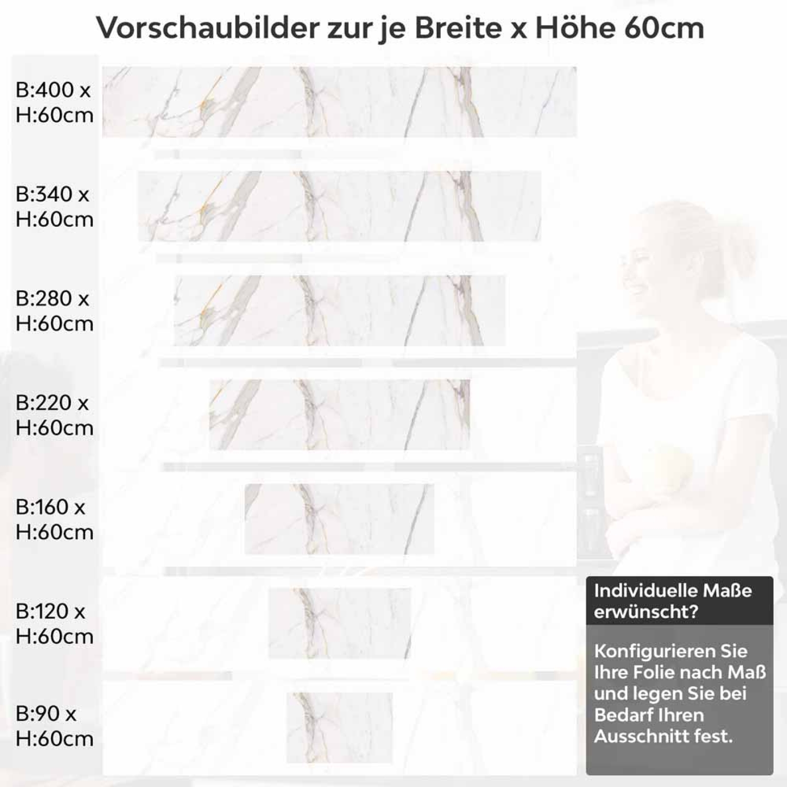 Küchenrückwand Folie Marmoroptik mit Goldakzenten Höhe 60cm