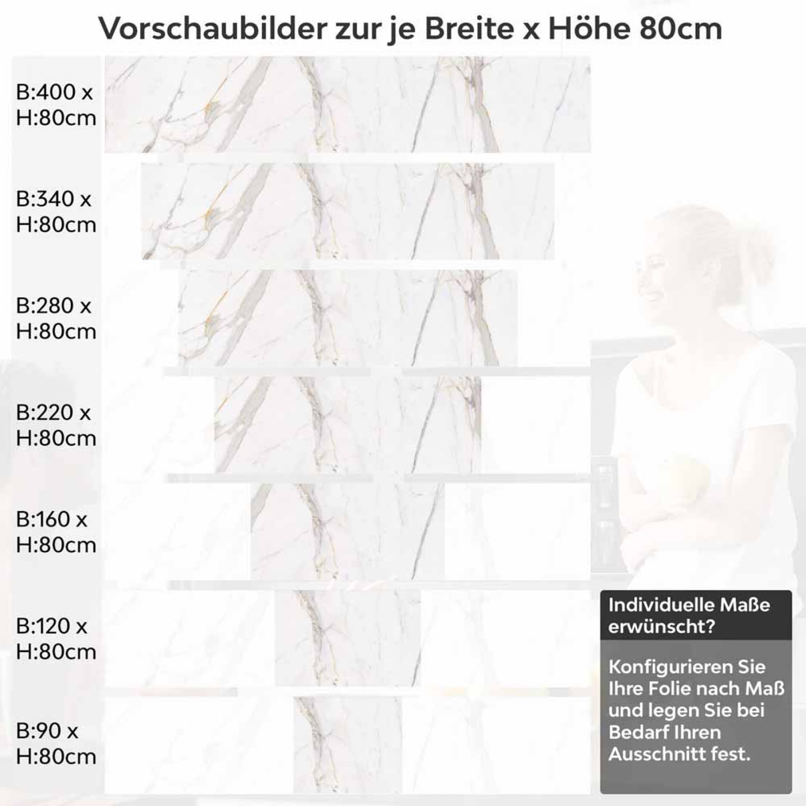 Küchenrückwand Folie Marmoroptik mit Goldakzenten Höhe 80cm