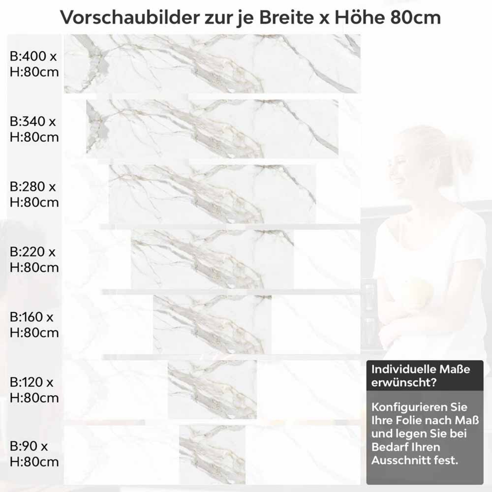 Küchenrückwand Folie Marmordesign mit grauen Adern Höhe 80cm