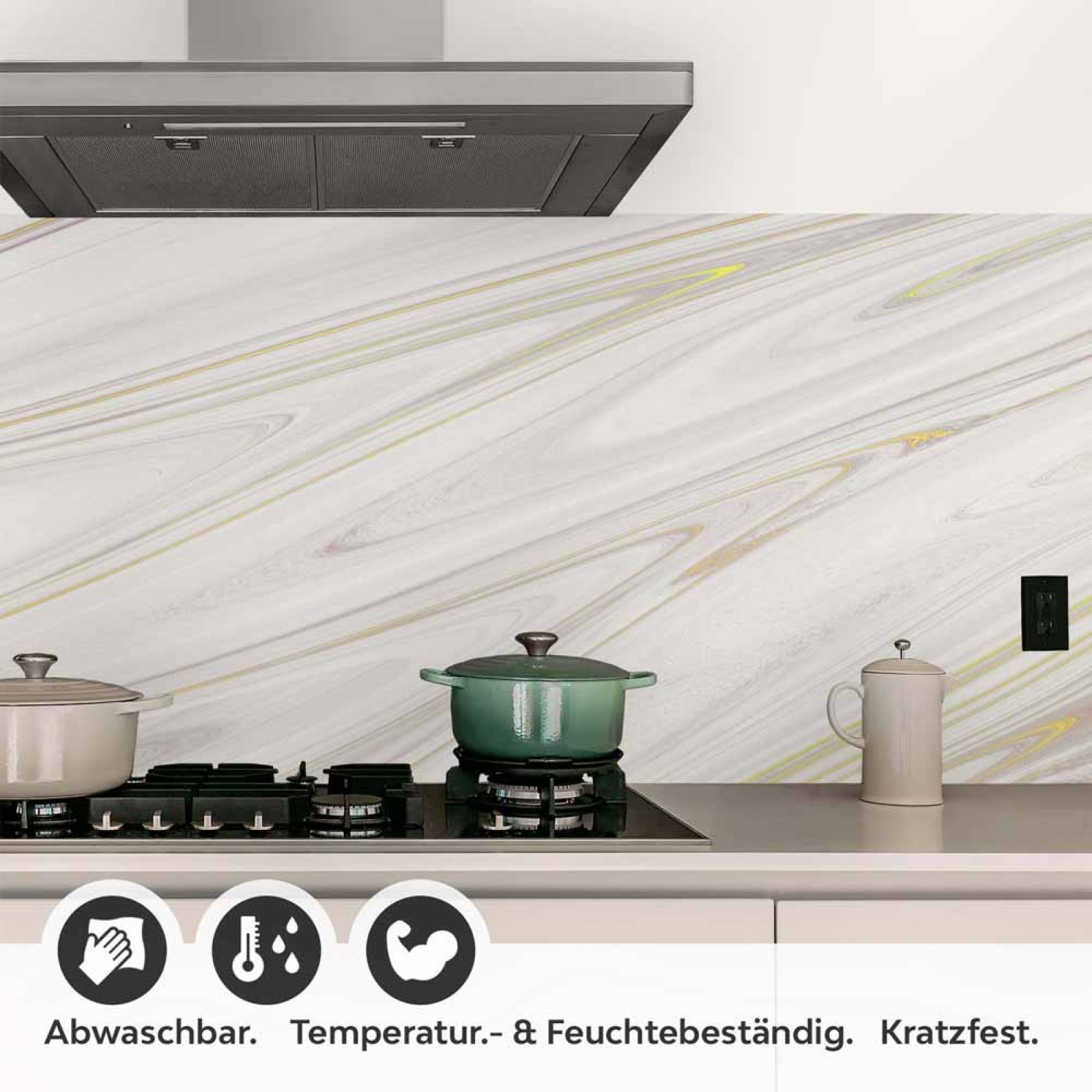 Küchenrückwand Folie Marmor-Look mit gelben Linien Detailbild 1