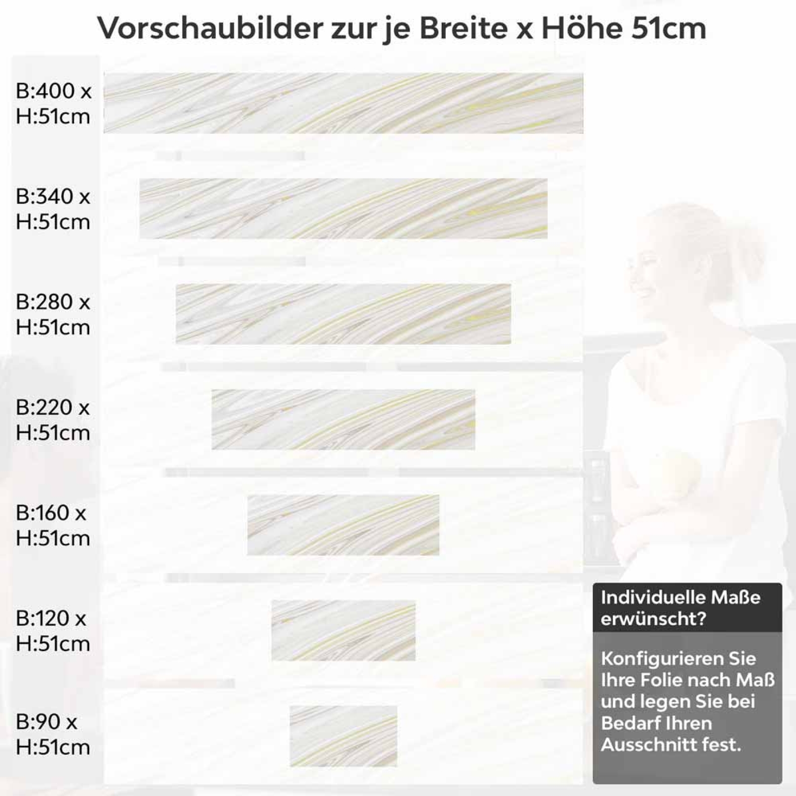 Küchenrückwand Folie Marmor-Look mit gelben Linien Höhe 51cm