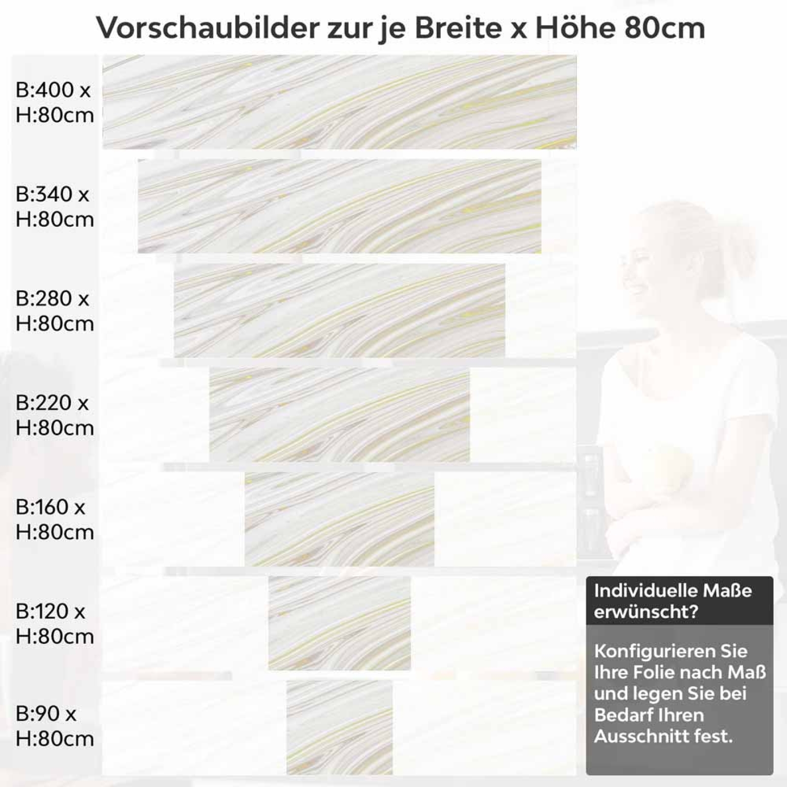 Küchenrückwand Folie Marmor-Look mit gelben Linien Höhe 80cm