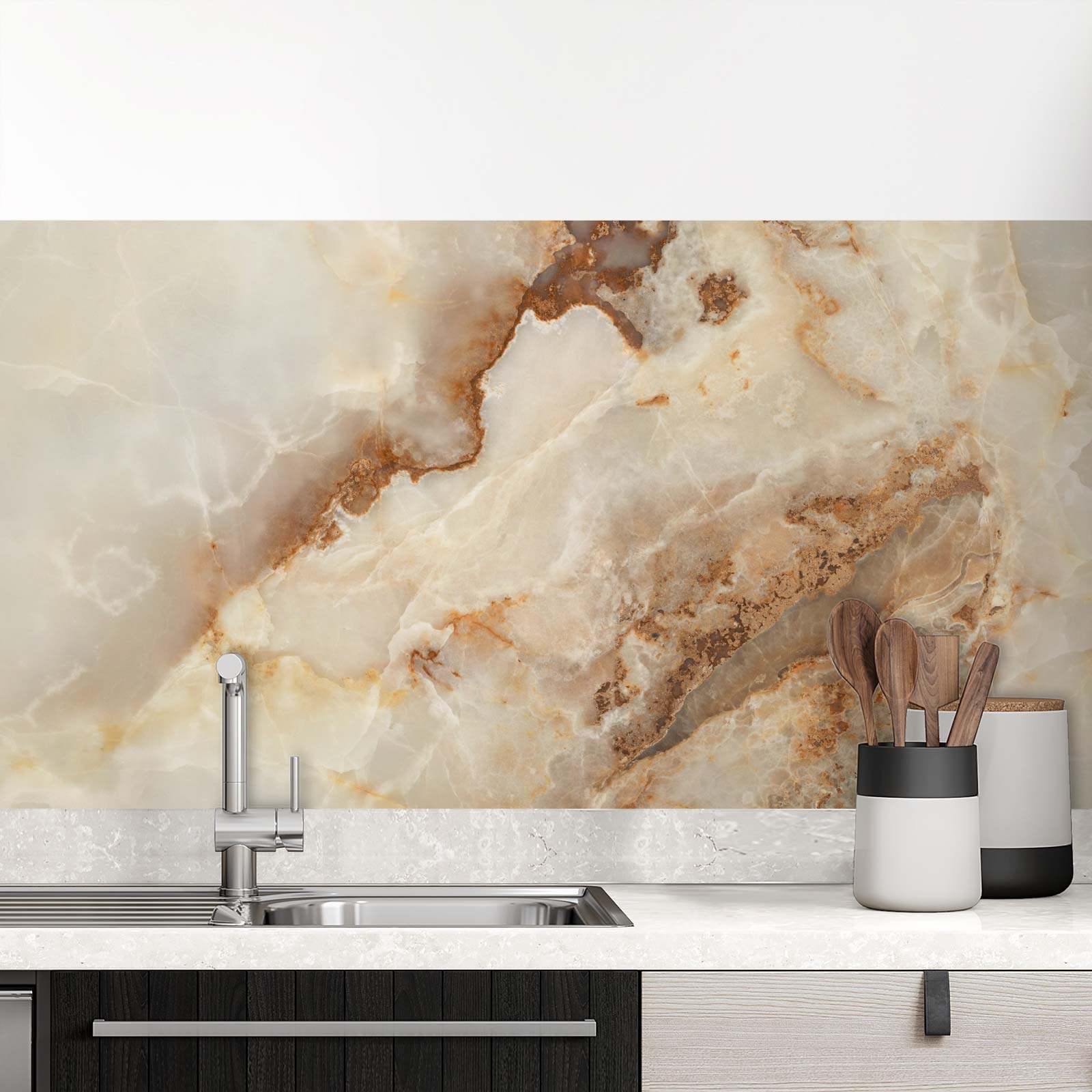 Küchenrückwand Folie Marmoroptik in beige & braun - Luxuriös und warm Hauptbild 1