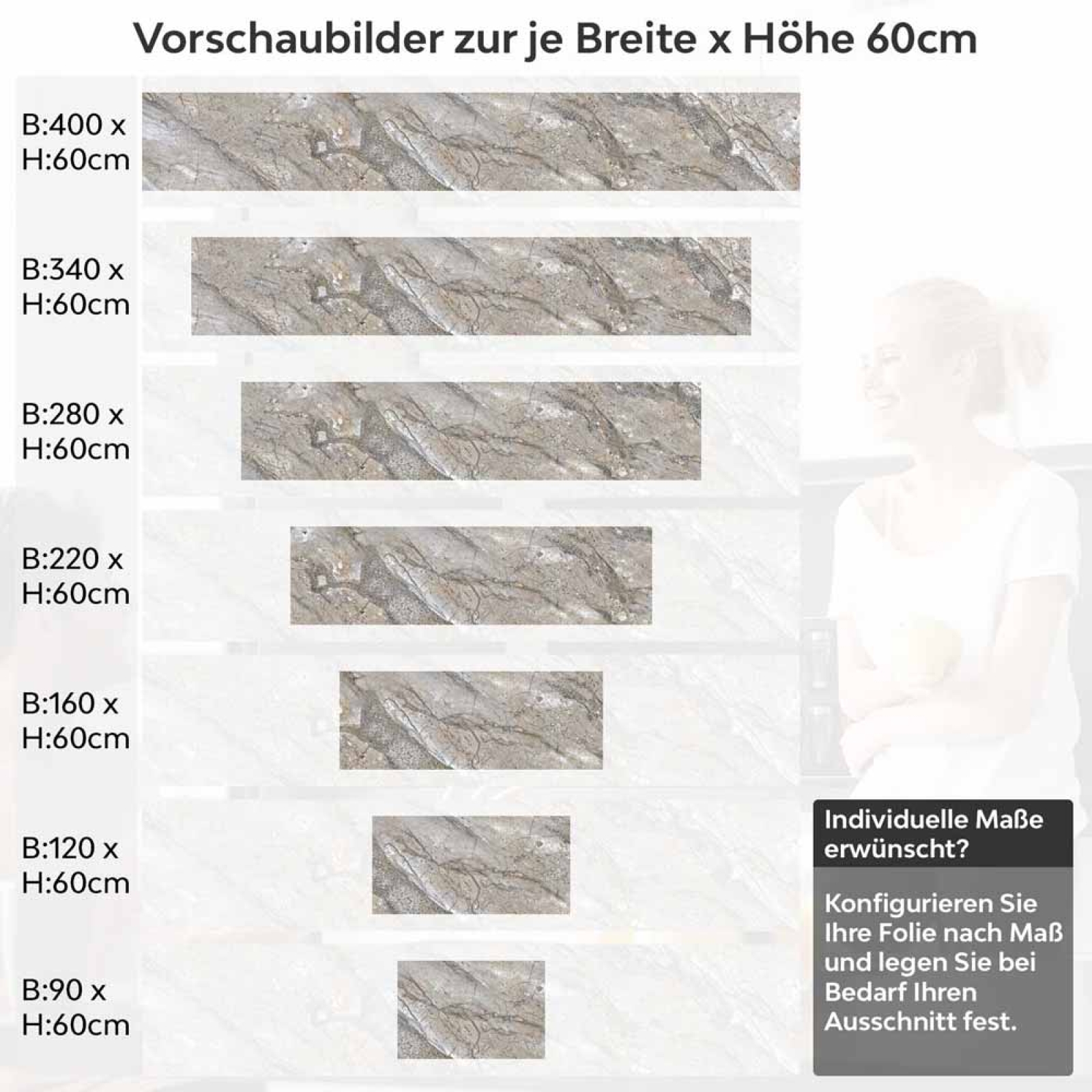 Küchenrückwand Folie Naturstein Marmoroptik Höhe 60cm