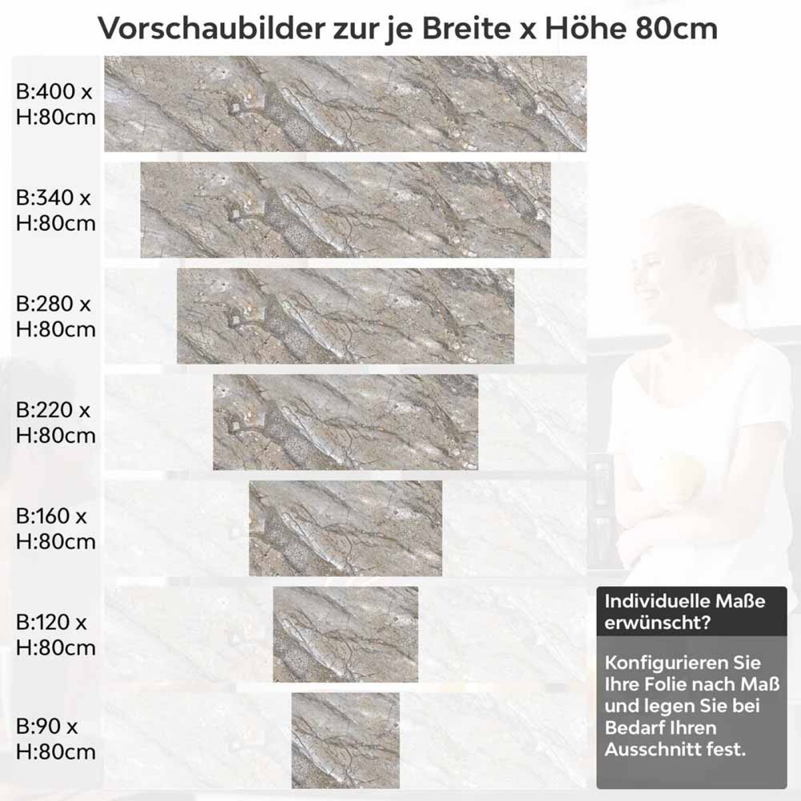 Küchenrückwand Folie Naturstein Marmoroptik Höhe 80cm