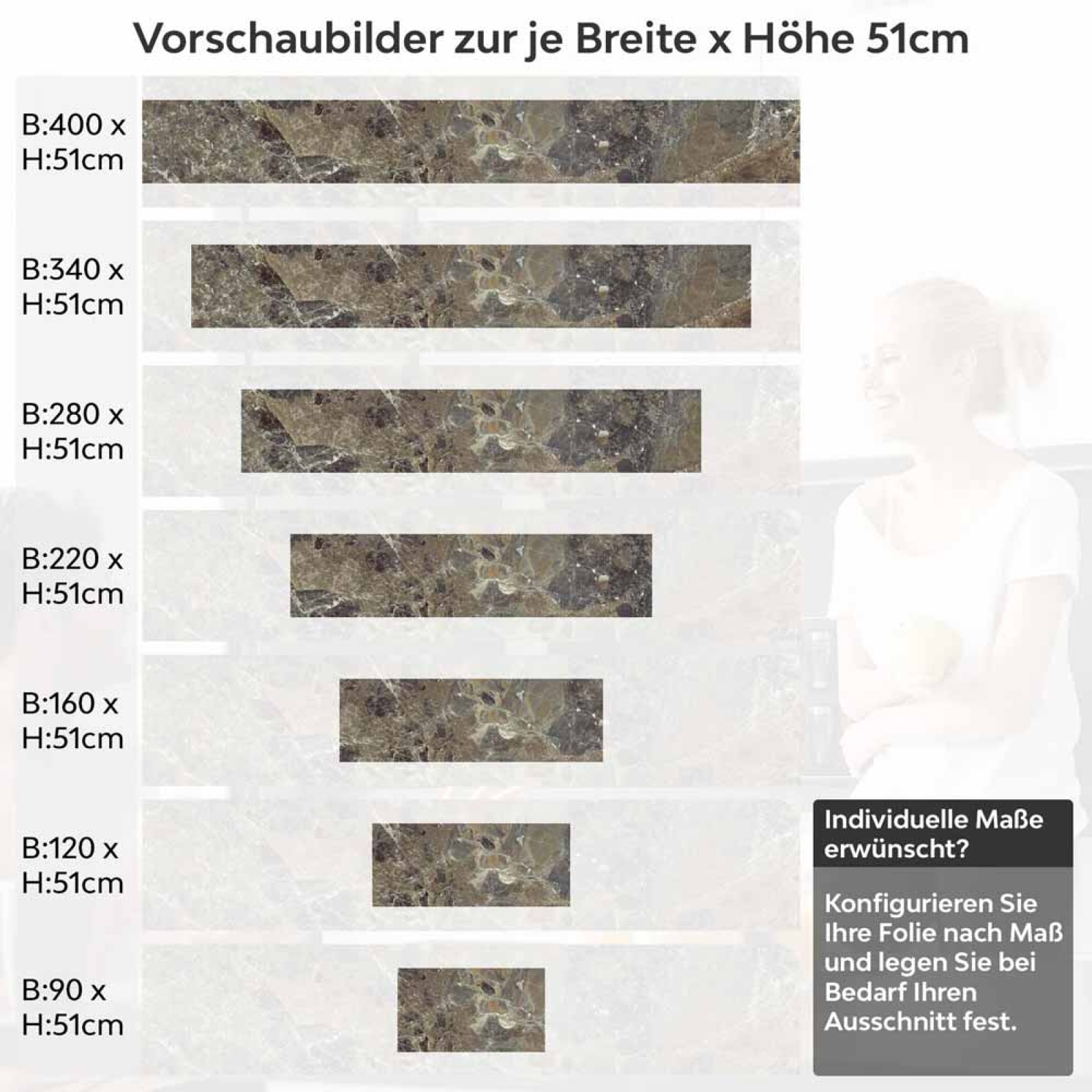 Küchenrückwand Folie Marmorstruktur Dunkelbraun mit feiner Maserung Höhe 51cm